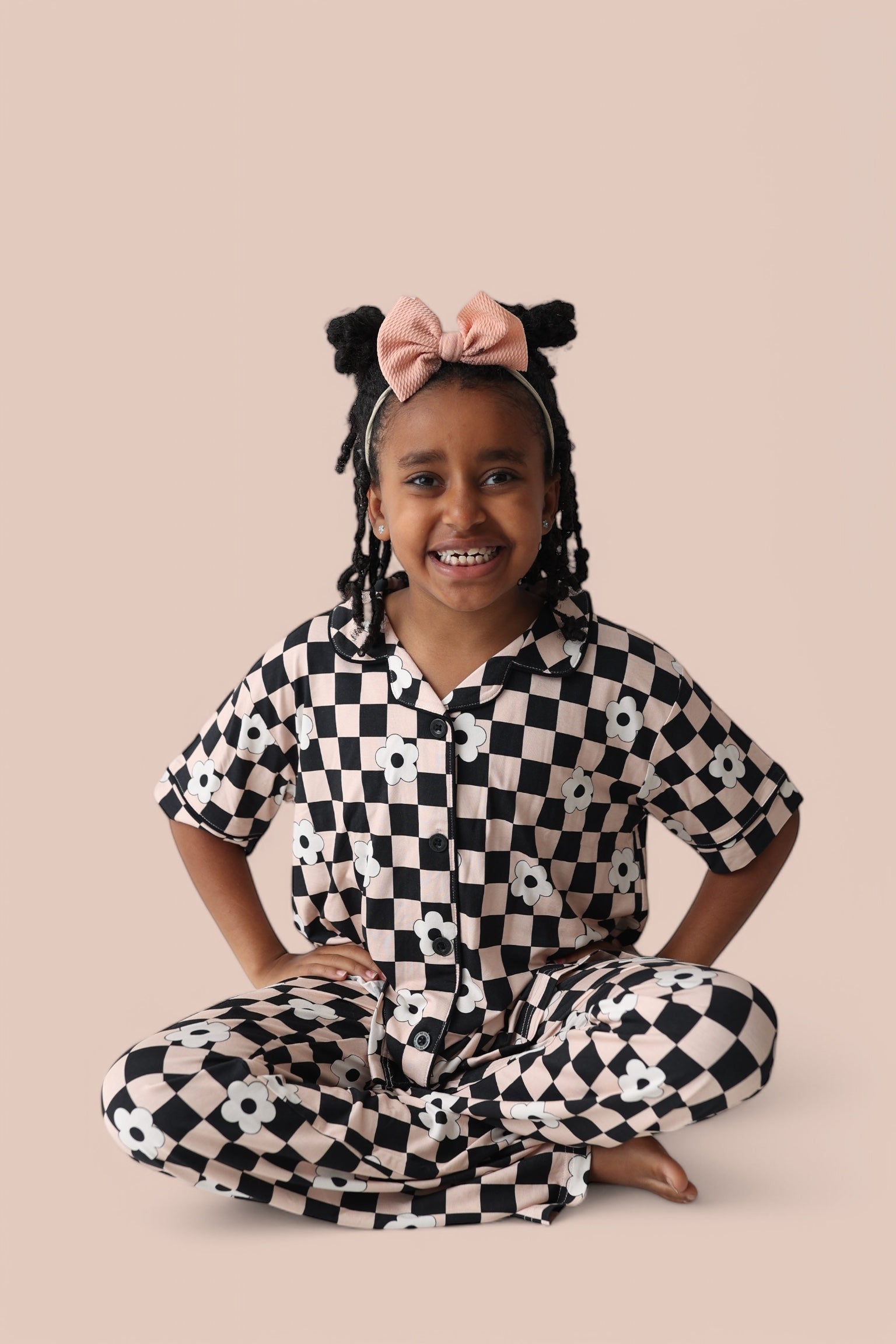 Retro Daisy Checks Short Sleeve Dream Girl's Flare Set