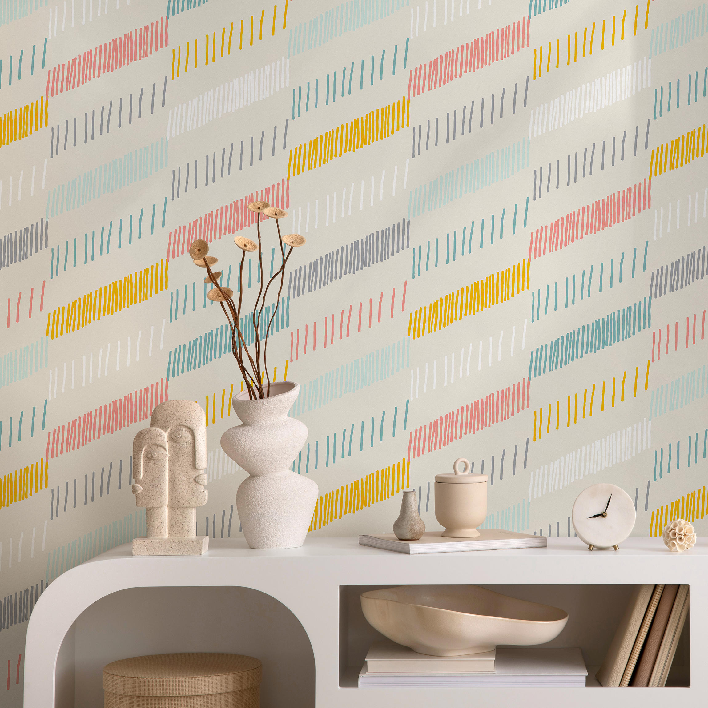 Abstract Wallpaper With Dashed Diagonal Lines In Yellow, Pink, And Blue - B812