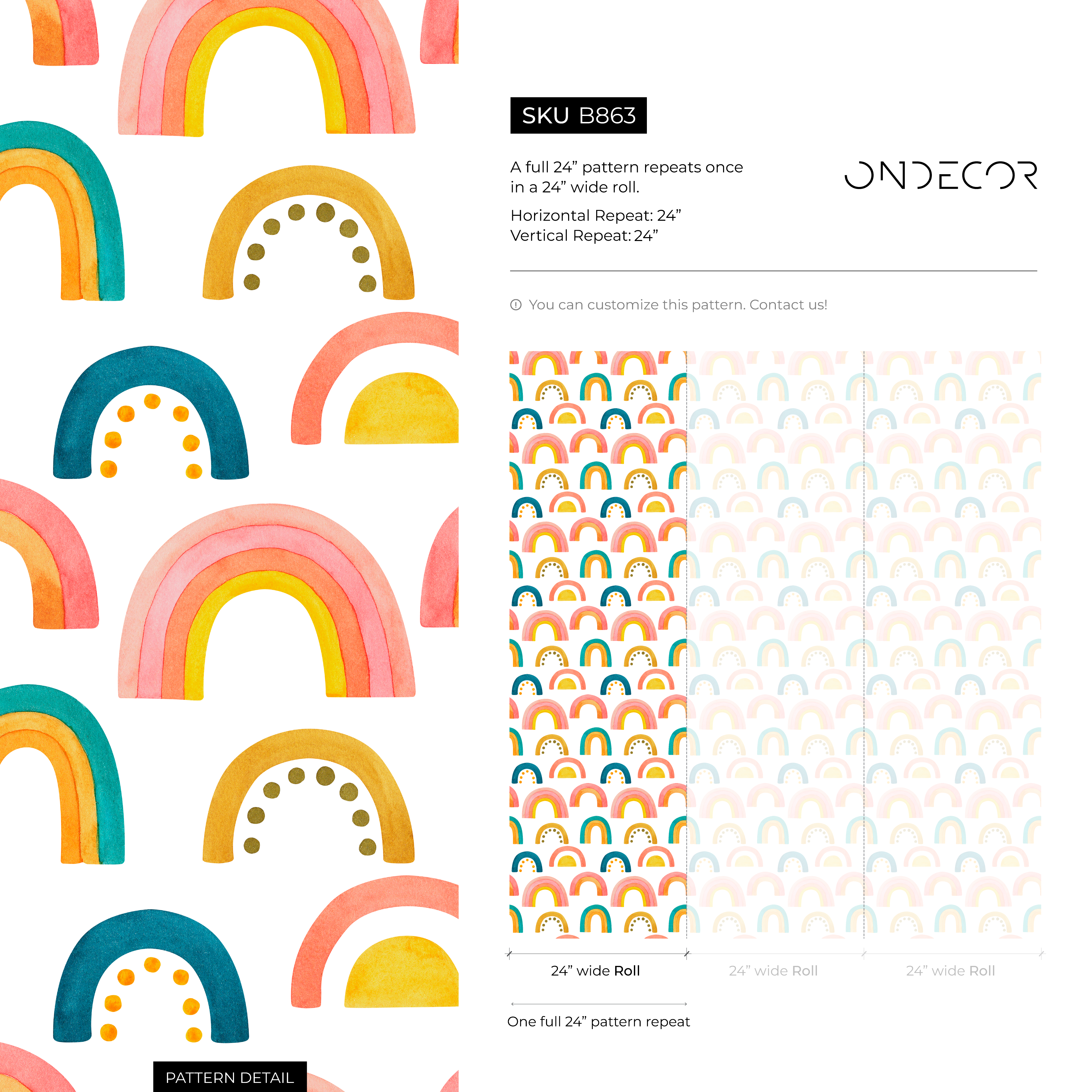 Rainbow Wallpaper With A Watercolor Style In Pink, Yellow, And Teal - B863