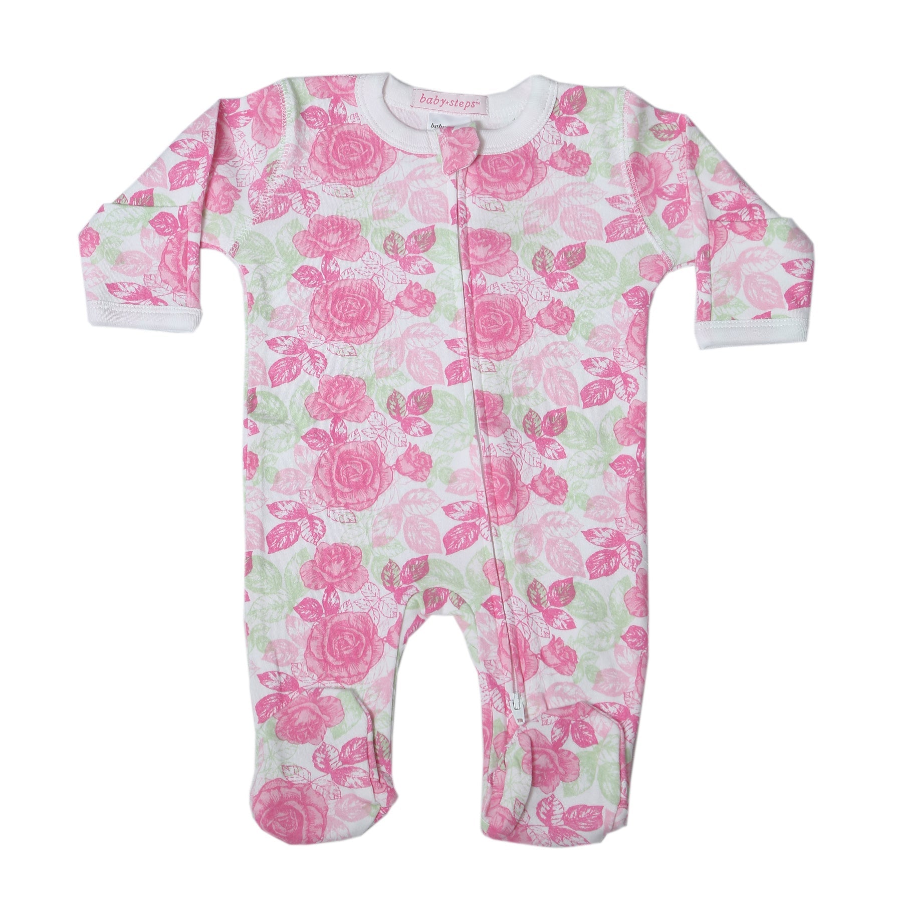 Baby Zipper Footie - Floral Roses