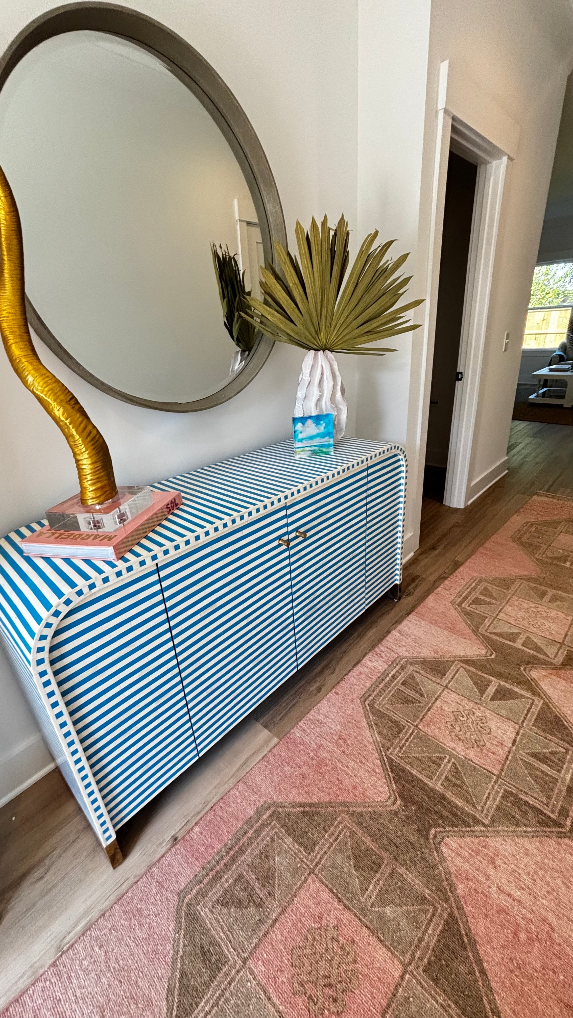 Blue Bone Inlay Waterfall Two Door Console - Blue
