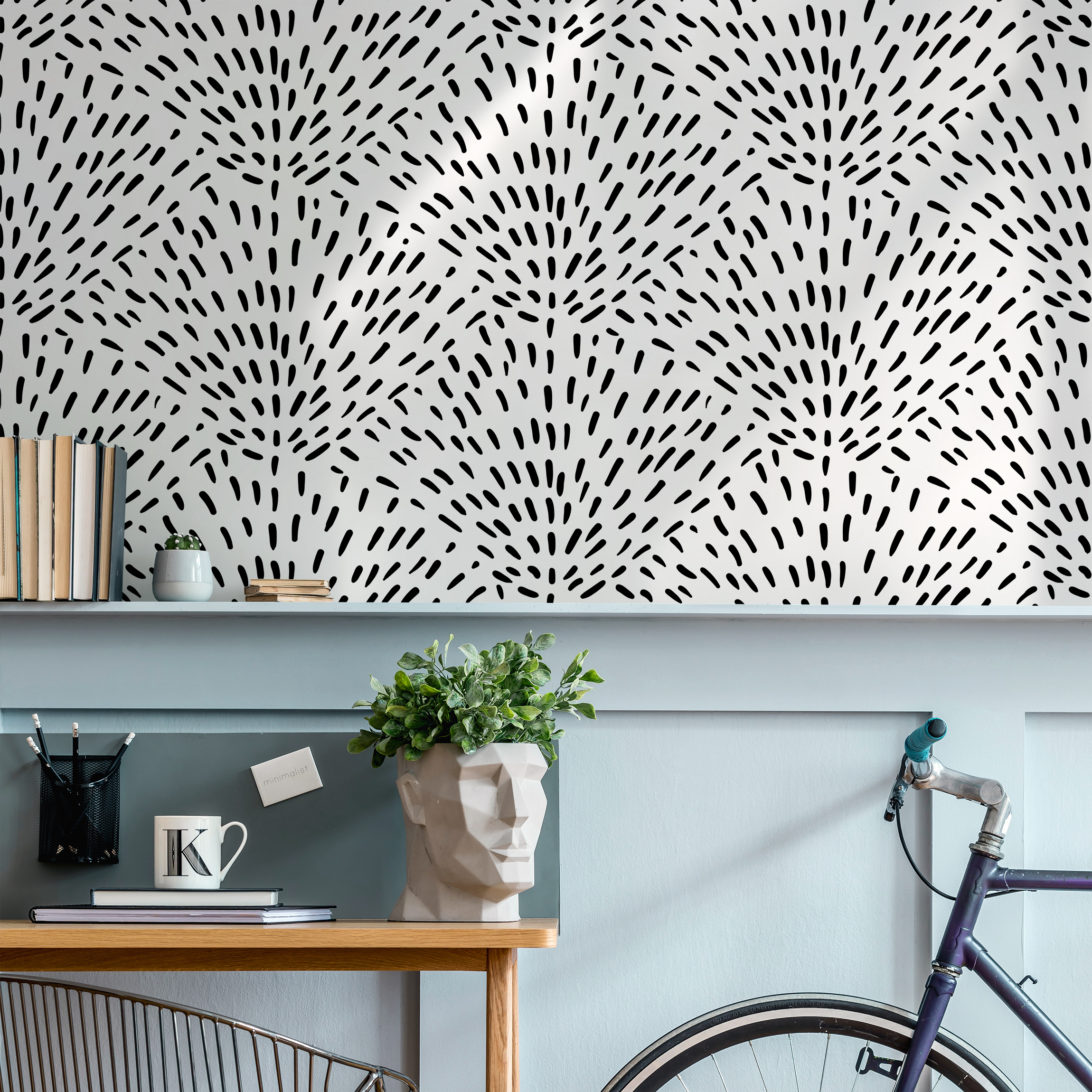 Abstract Wallpaper With A Fan Burst Motif In Black And White - B940
