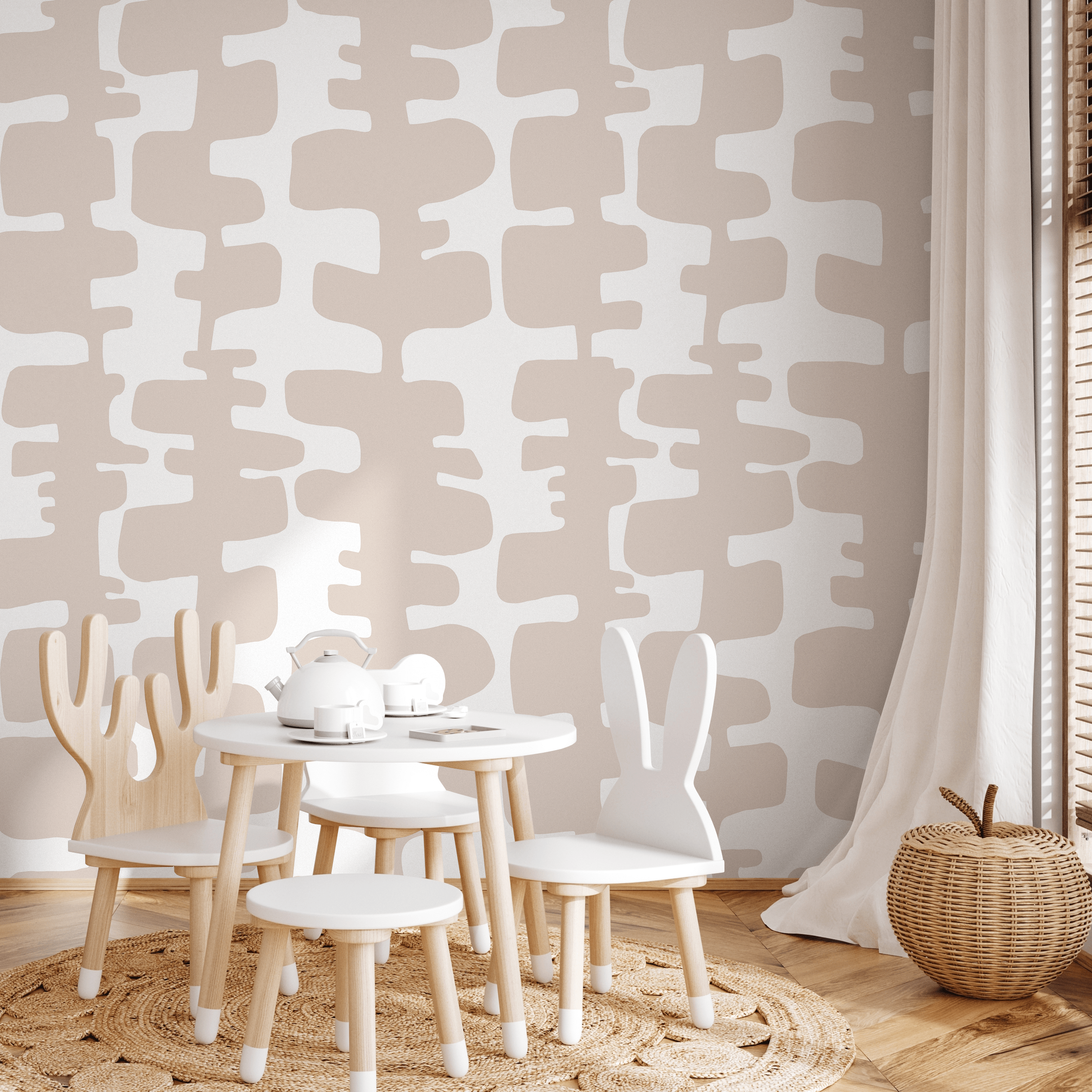Abstract Wallpaper With Organic Block Shapes In Beige And Off-white - B968