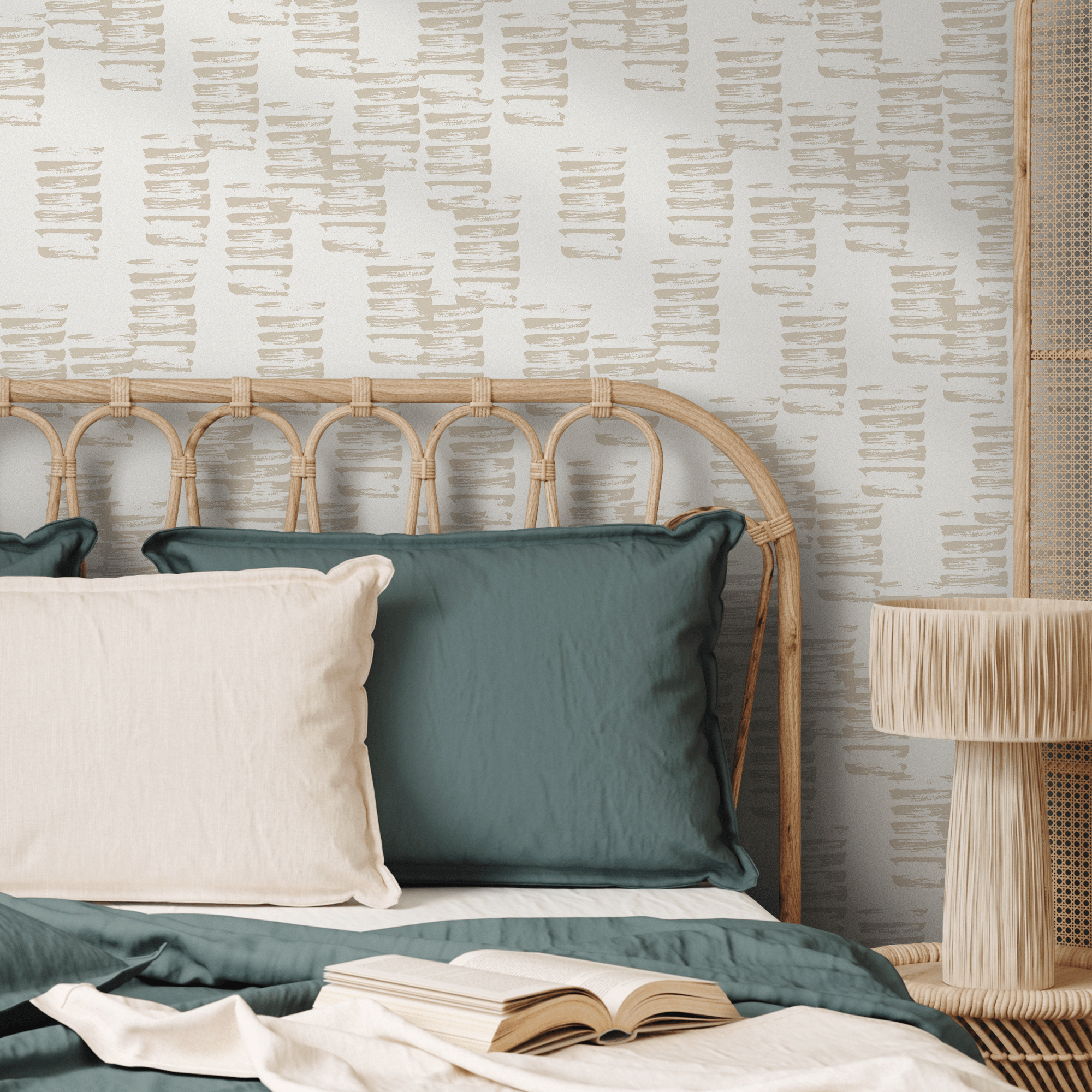 Abstract Wallpaper With Horizontal Brushstrokes In Beige - B974