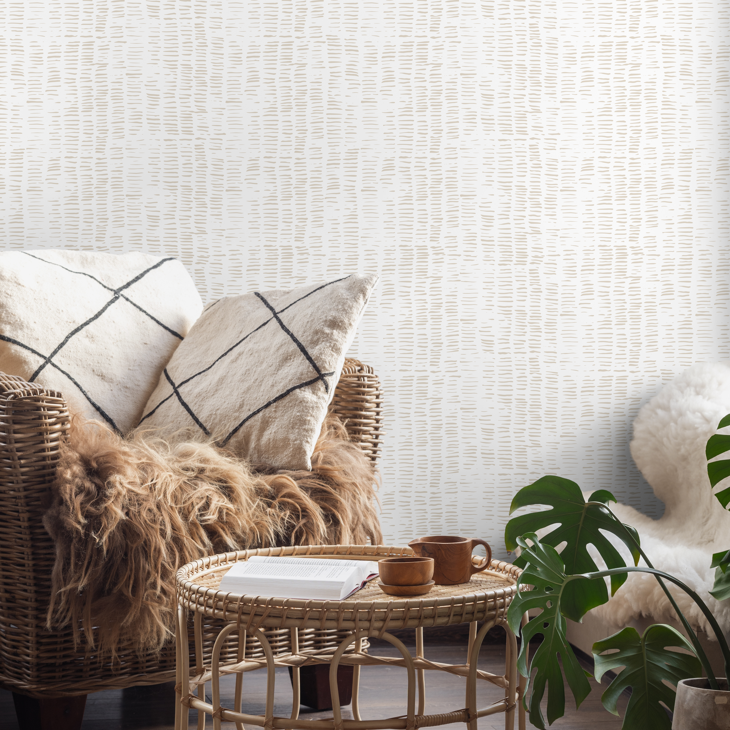 Abstract Wallpaper With A Textured Dashed Line Motif In Beige - B988