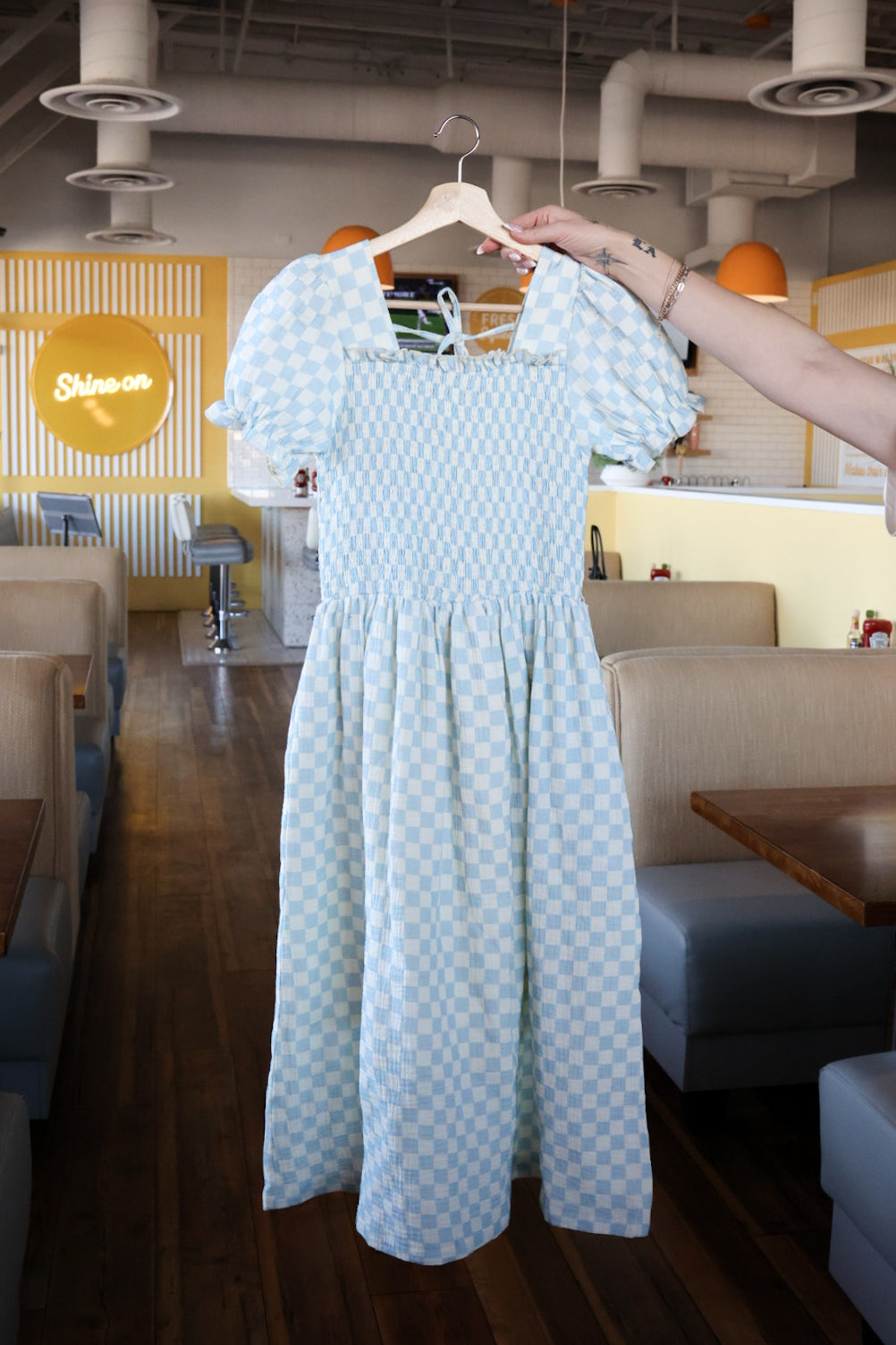 Women's Short Sleeve Muslin Dress | Morning Check