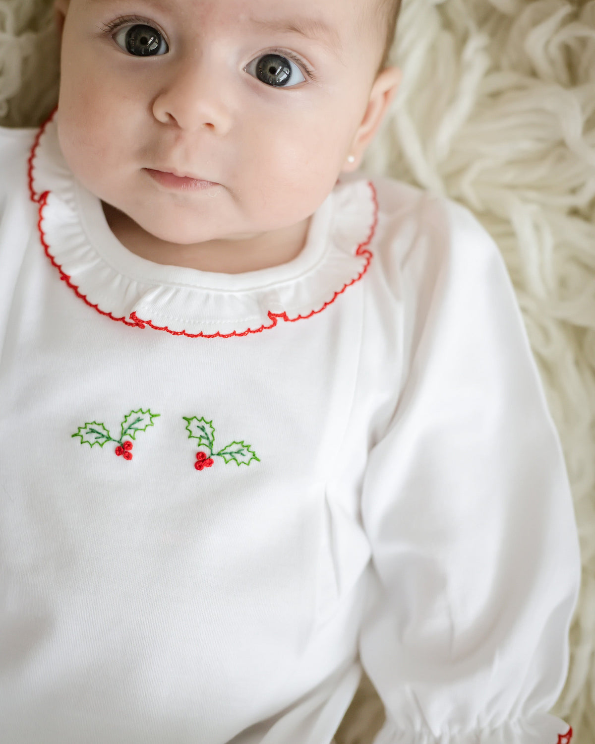 Newborn Christmas Day Gown — Holly Embroidery