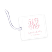 Pink Monogram Square Laminated Bag Tag
