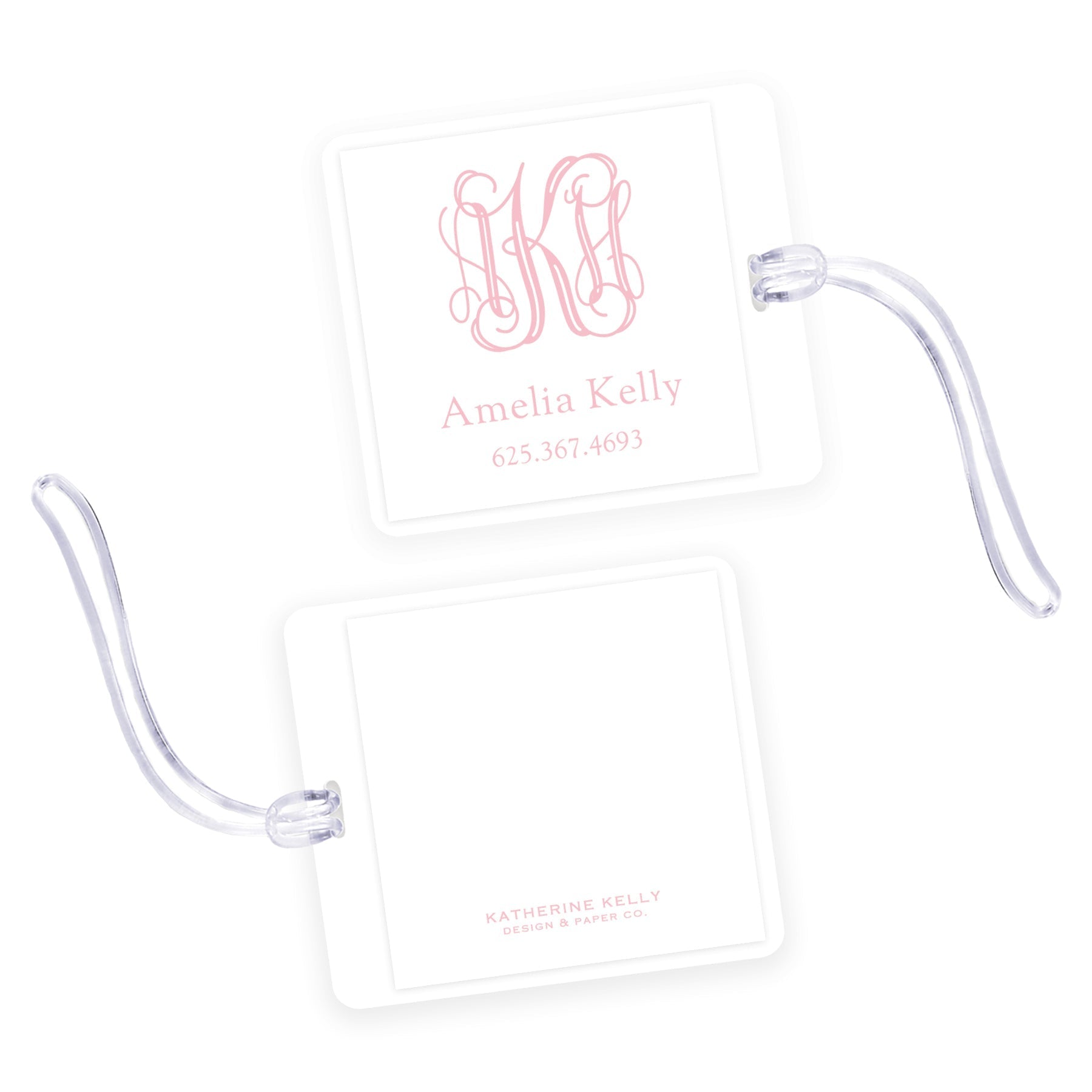 Pink Monogram Square Laminated Bag Tag