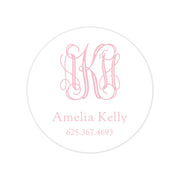 Pink Monogram Round Vinyl School Labels