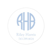 Blue Monogram Round Vinyl School Labels
