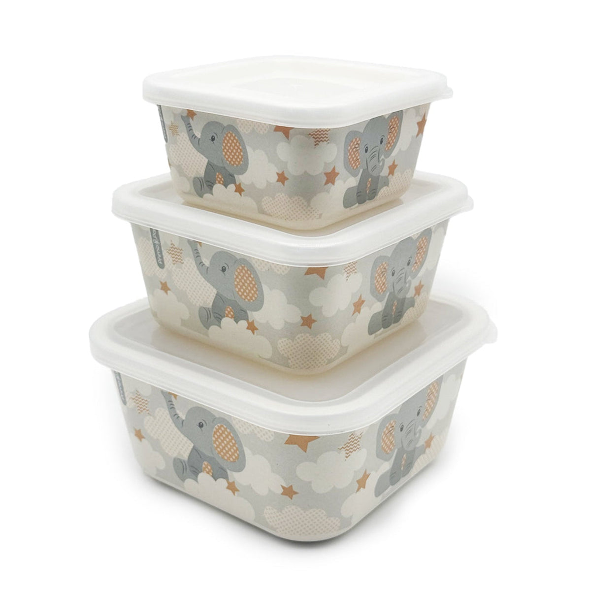 Lunch Boxes, Set Of 3, Little Elephant, Bamboo Fiber Kids Food Storage Containers