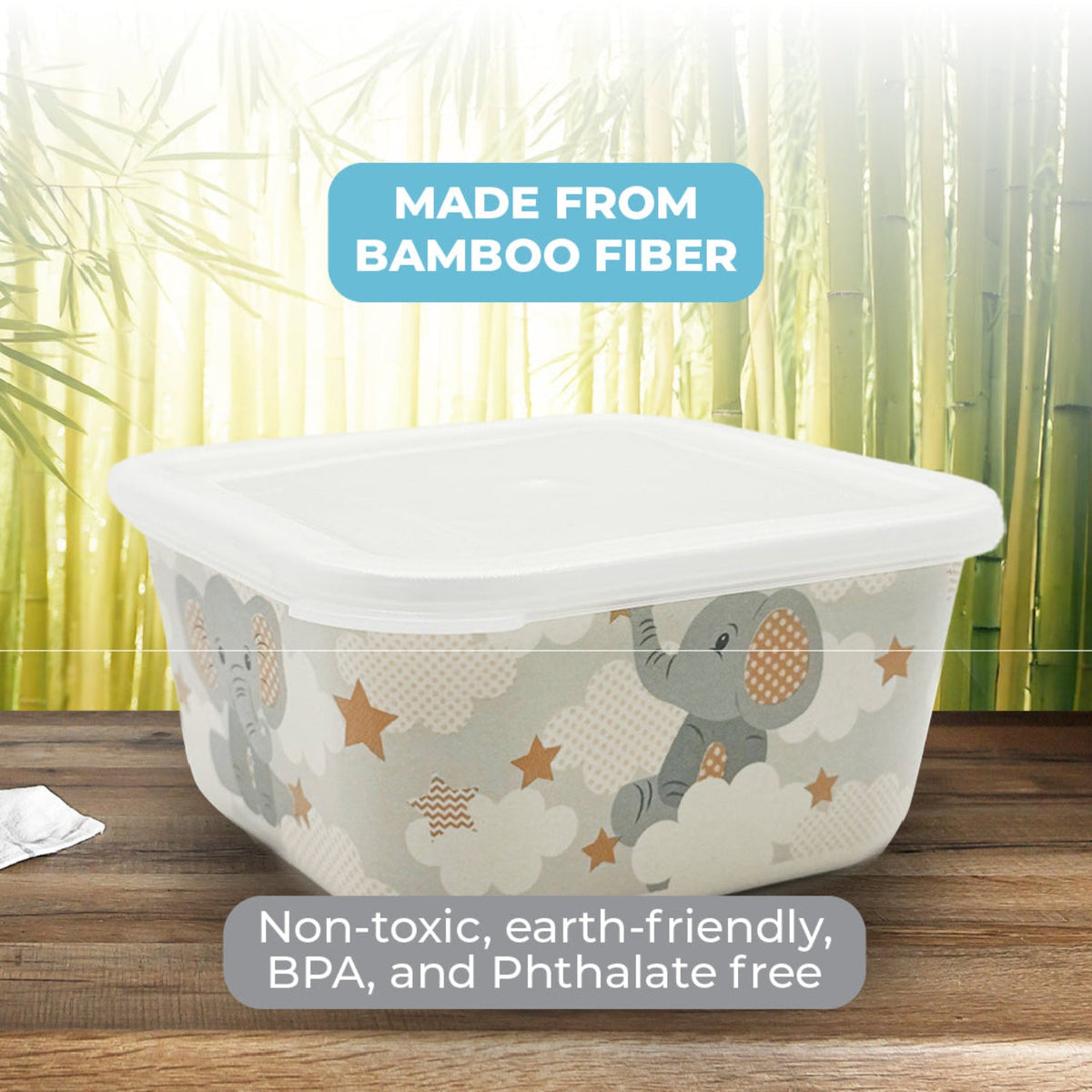 Lunch Boxes, Set Of 3, Little Elephant, Bamboo Fiber Kids Food Storage Containers