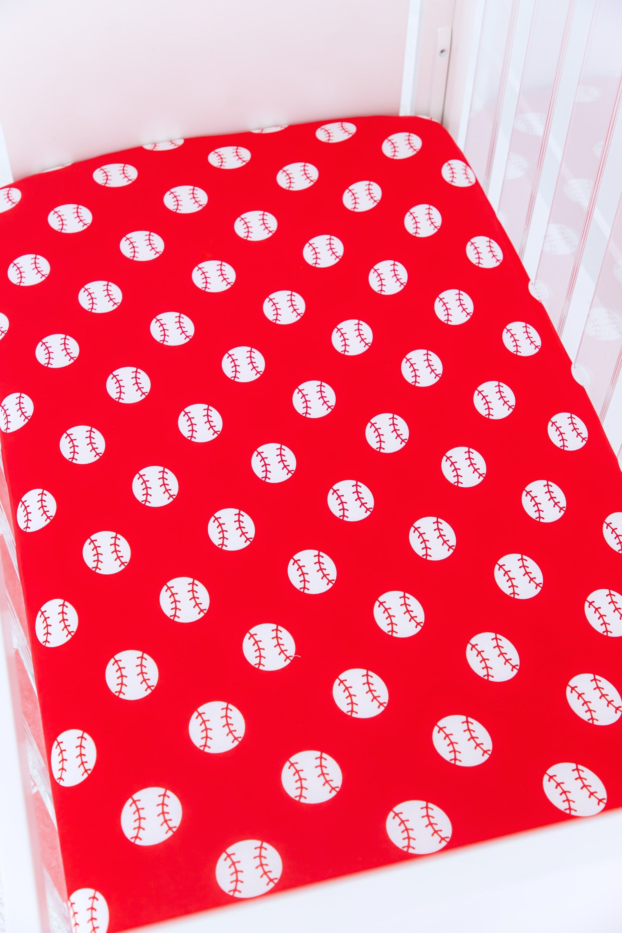 Baseball Crib Sheet -red