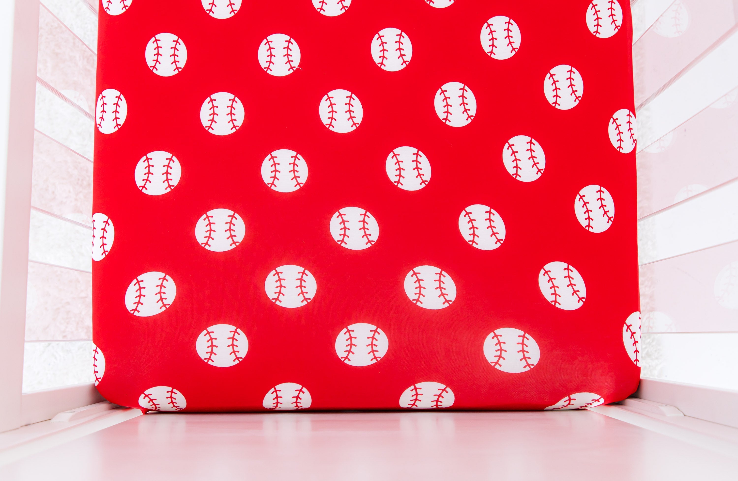 Baseball Crib Sheet -red