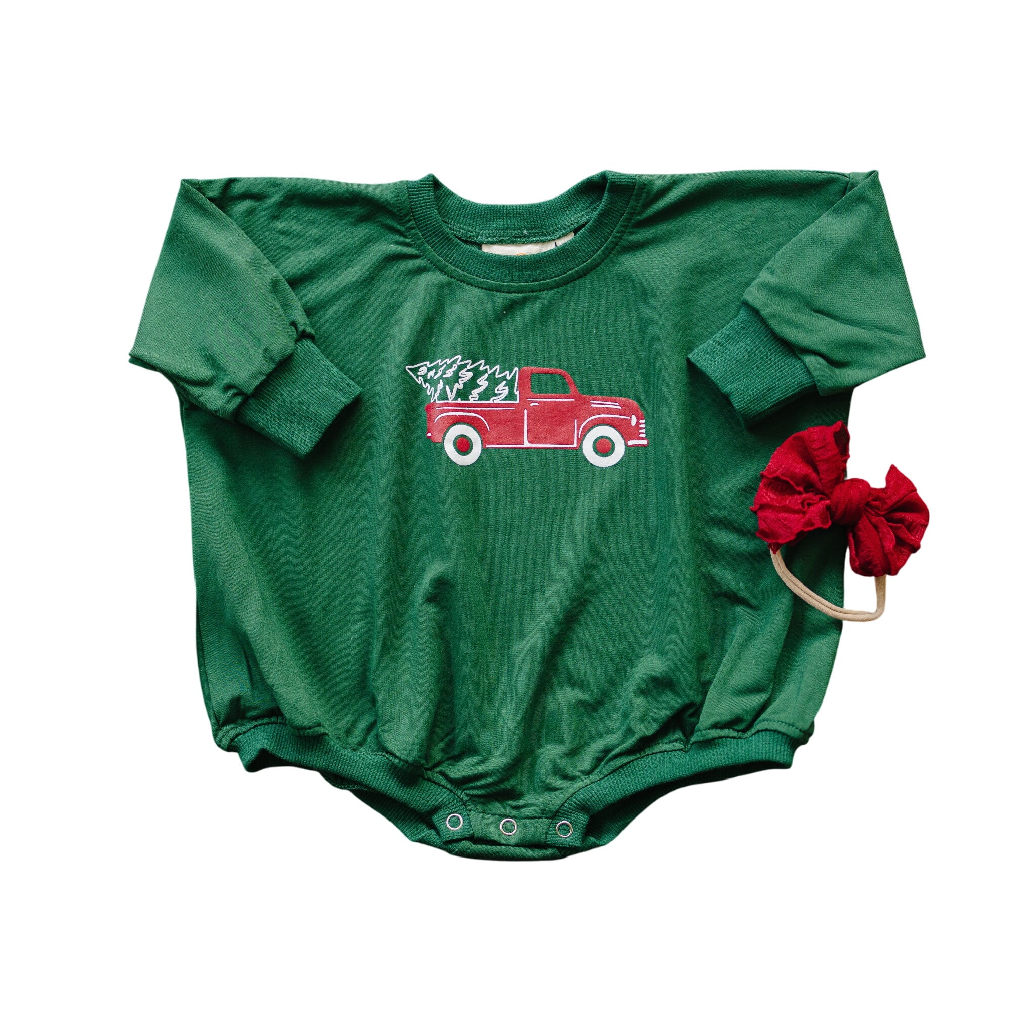 Christmas Tree Truck Bamboo Sweatshirt Romper