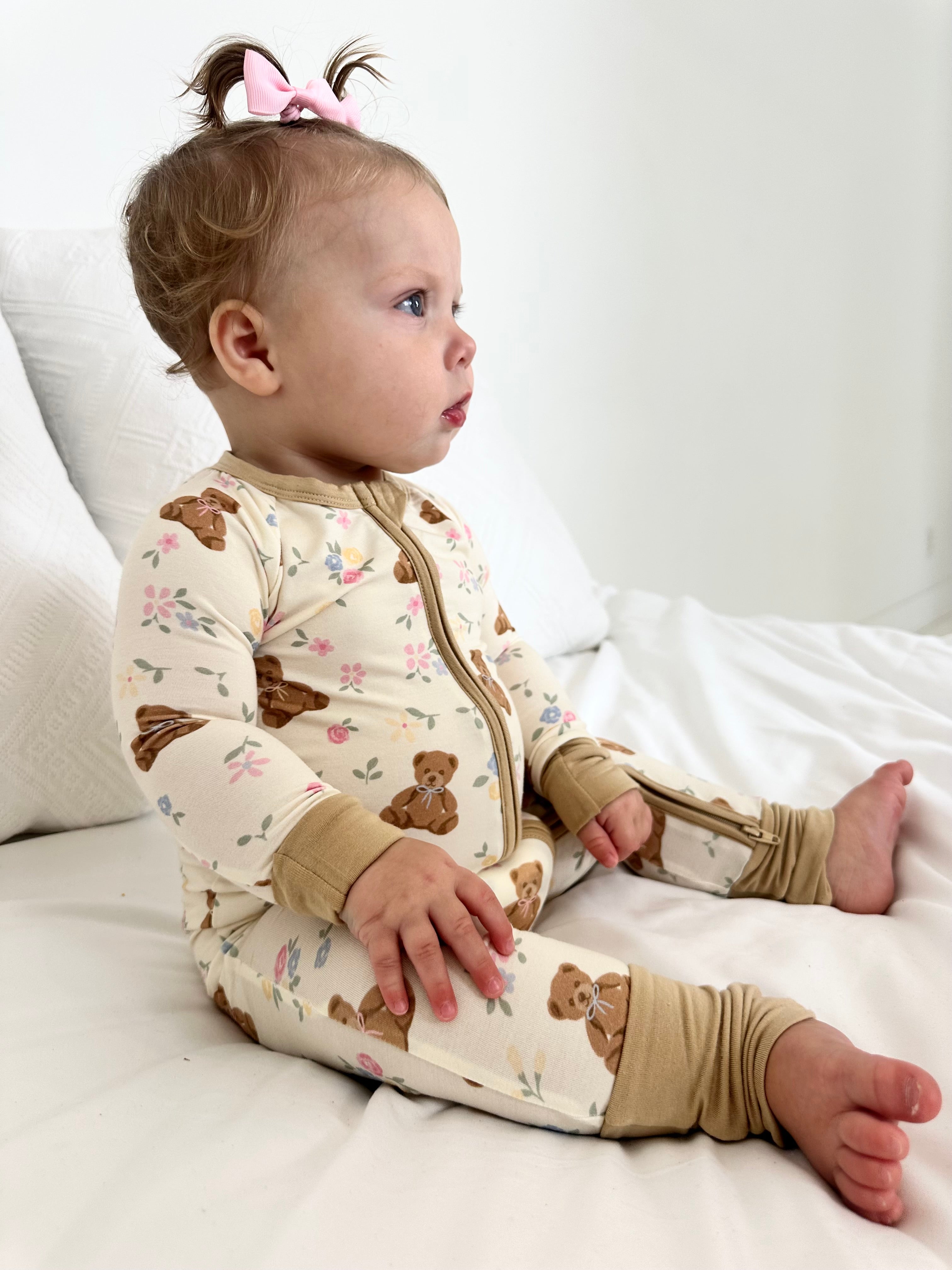 Teddy In Bloom - Zipper Footie Pajamas