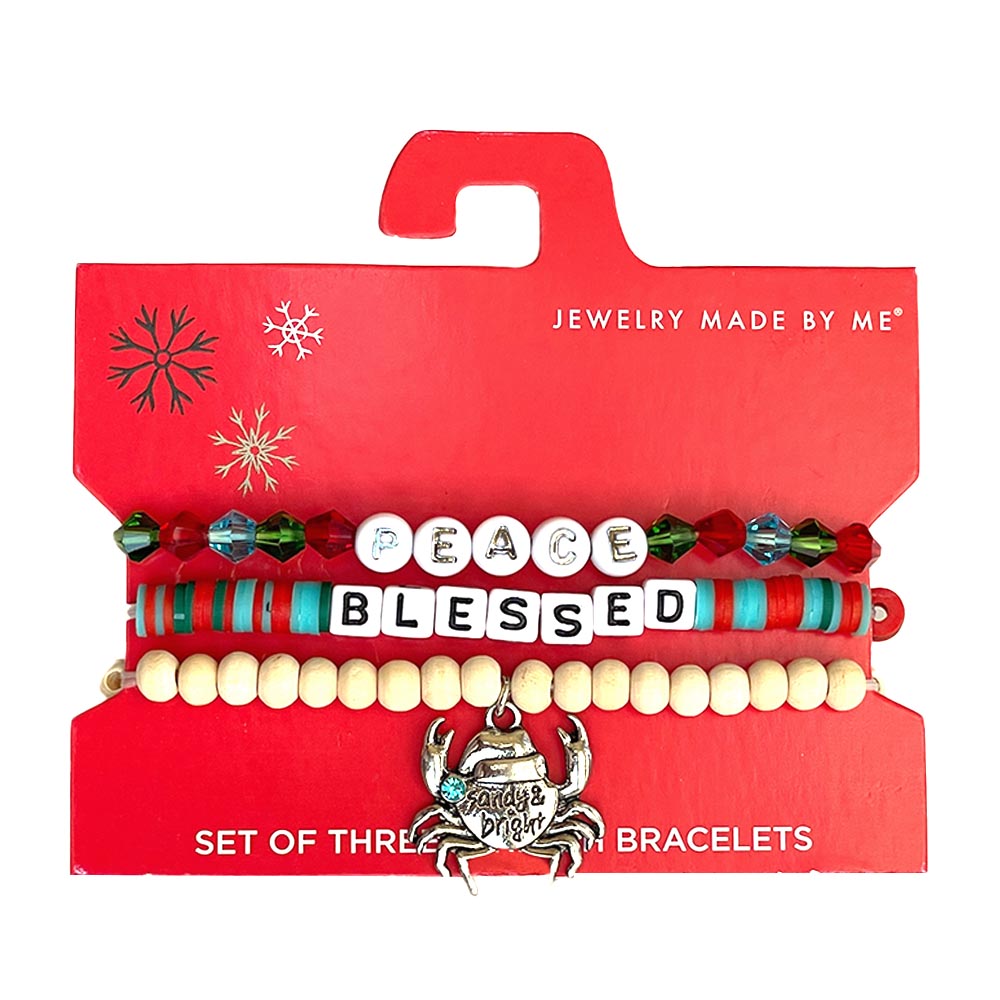 Peace And Blessed Coastal Christmas Stretch Word Bracelets
