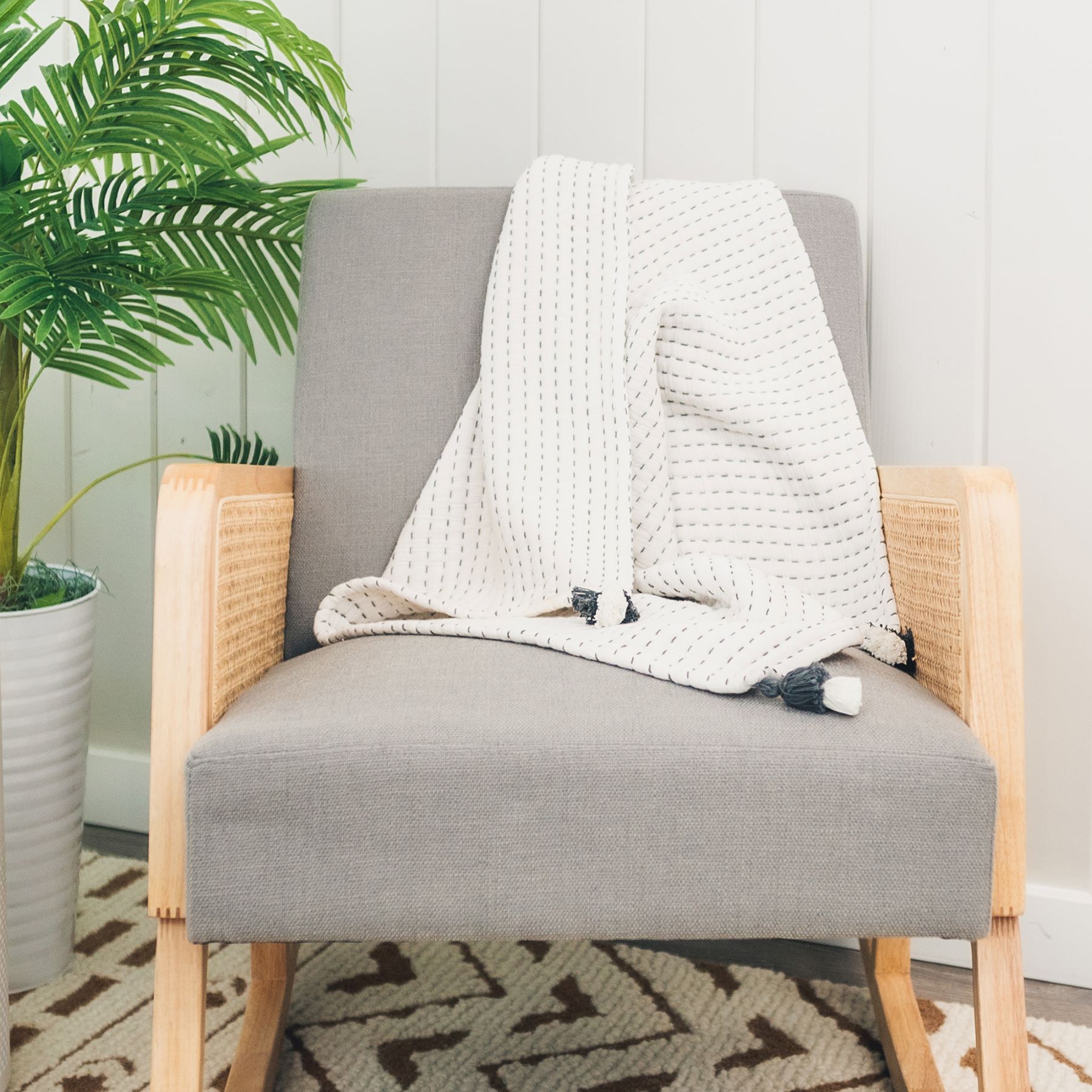 White and Black Stitched Stripe Blanket