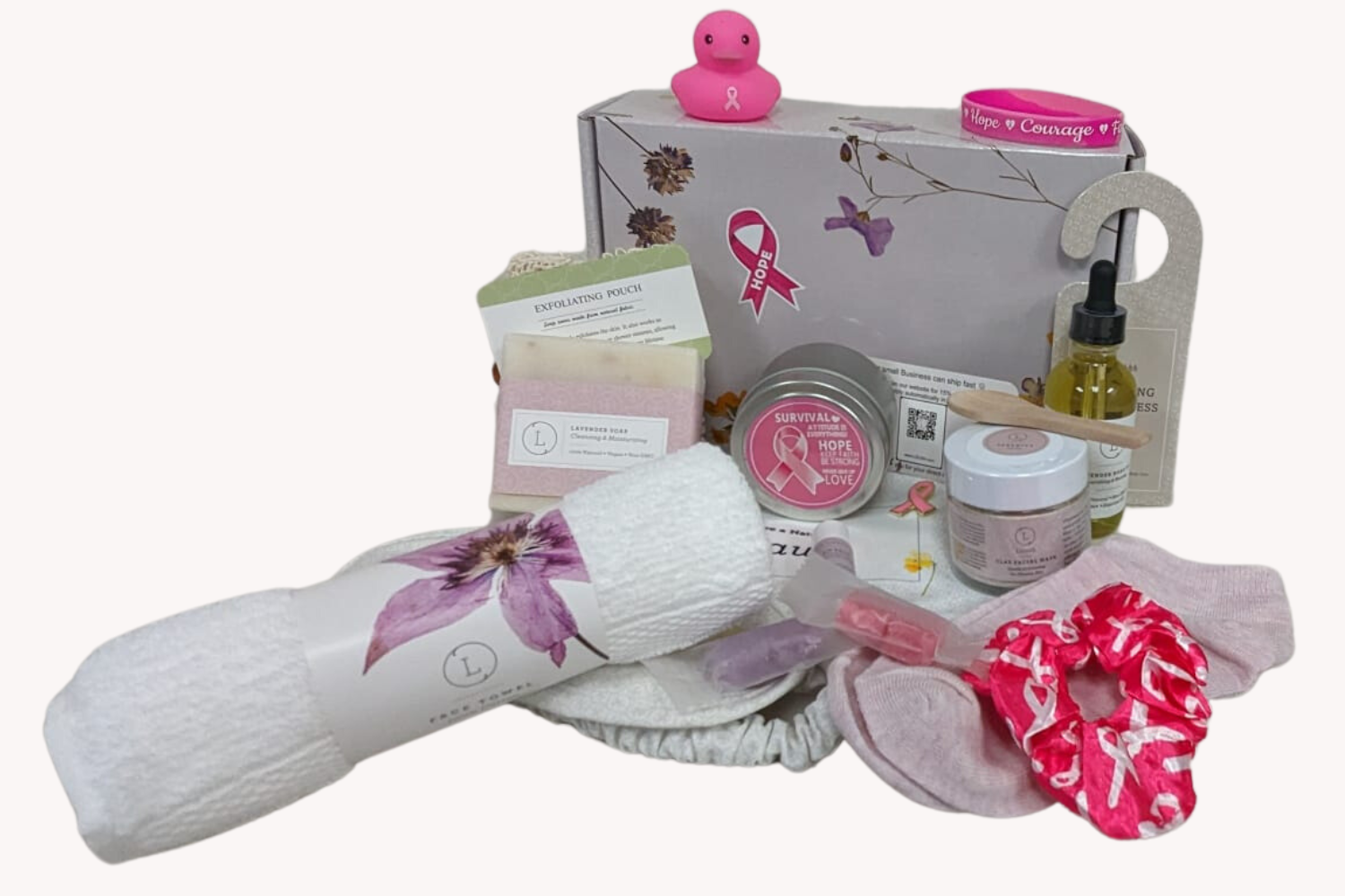 Breast Cancer Awareness Gift Box - Hope For A Warrior / A Survivor - This Is A Support Care Pamper Package - All Natural