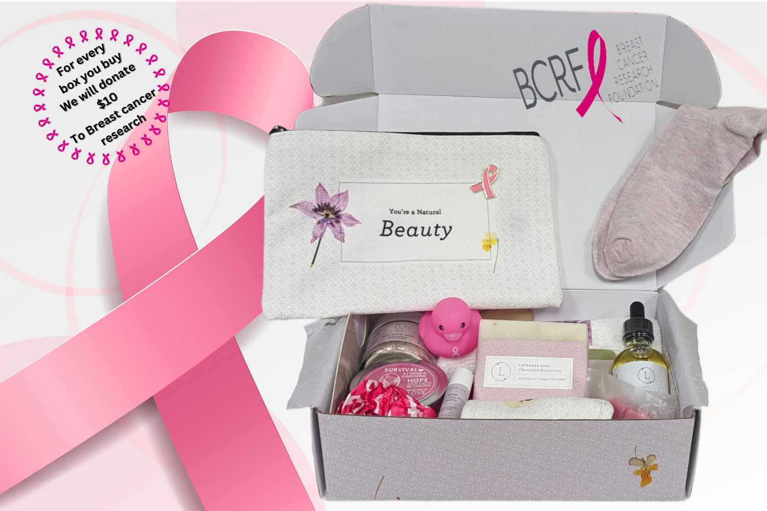 Breast Cancer Awareness Gift Box - Hope For A Warrior / A Survivor - This Is A Support Care Pamper Package - All Natural