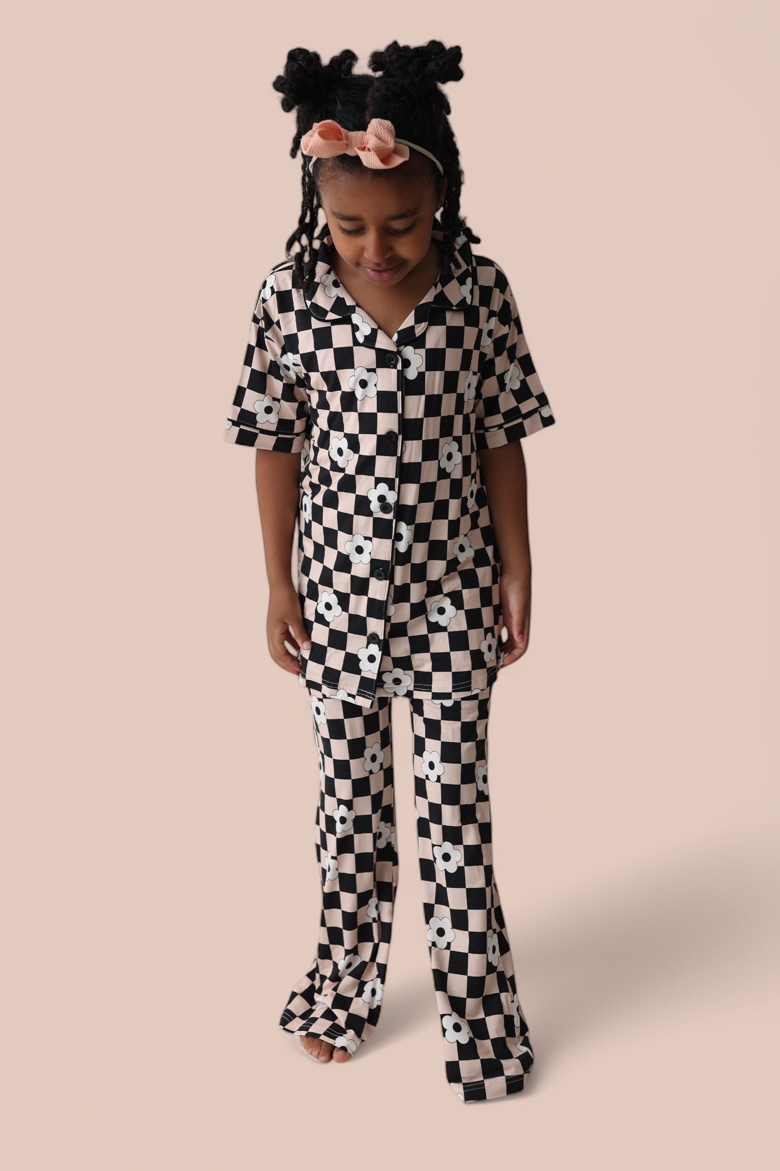 Retro Daisy Checks Short Sleeve Dream Girl's Flare Set