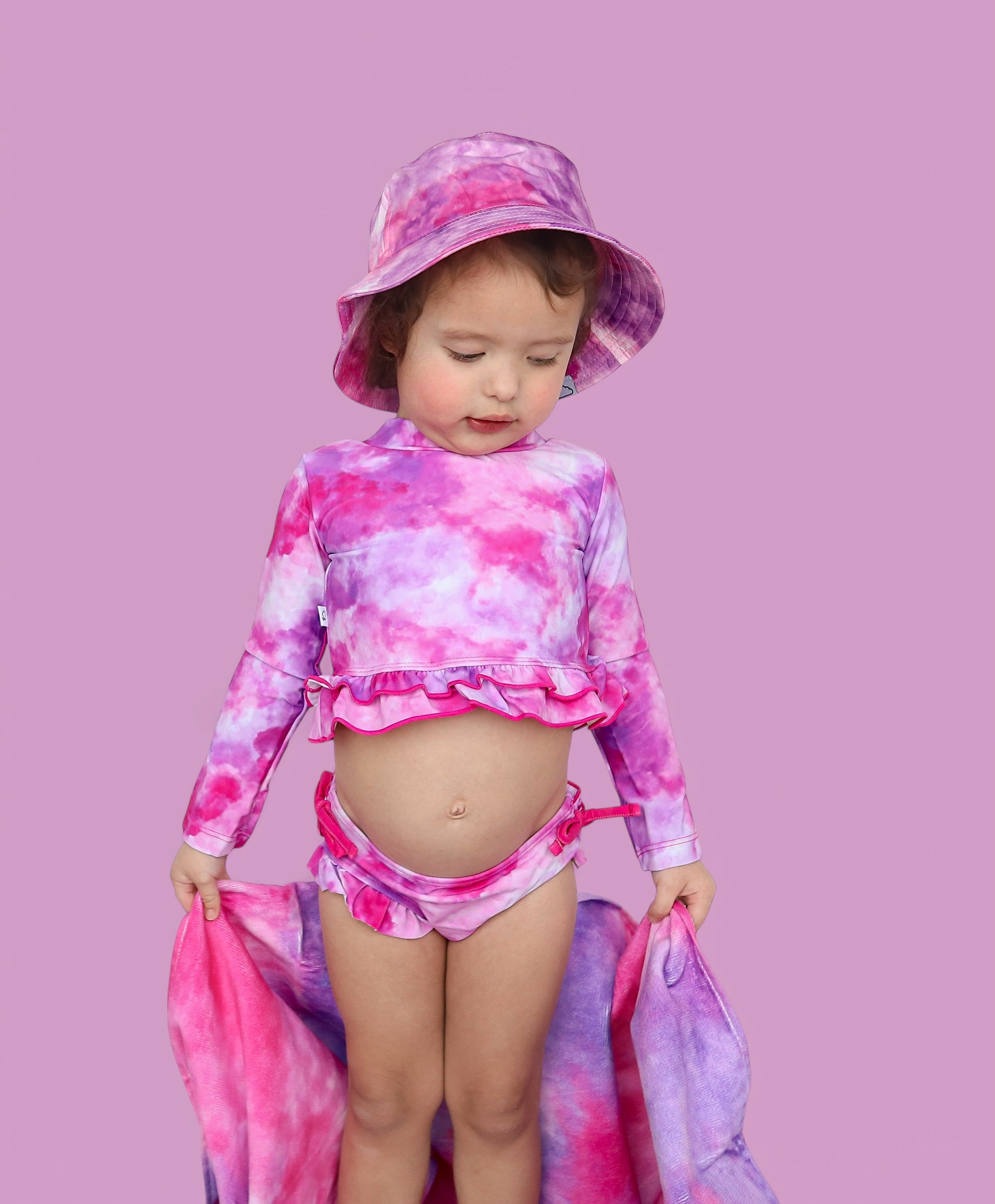Candy Clouds Dream 2-piece Rash Guard Ruffle Swim Suit