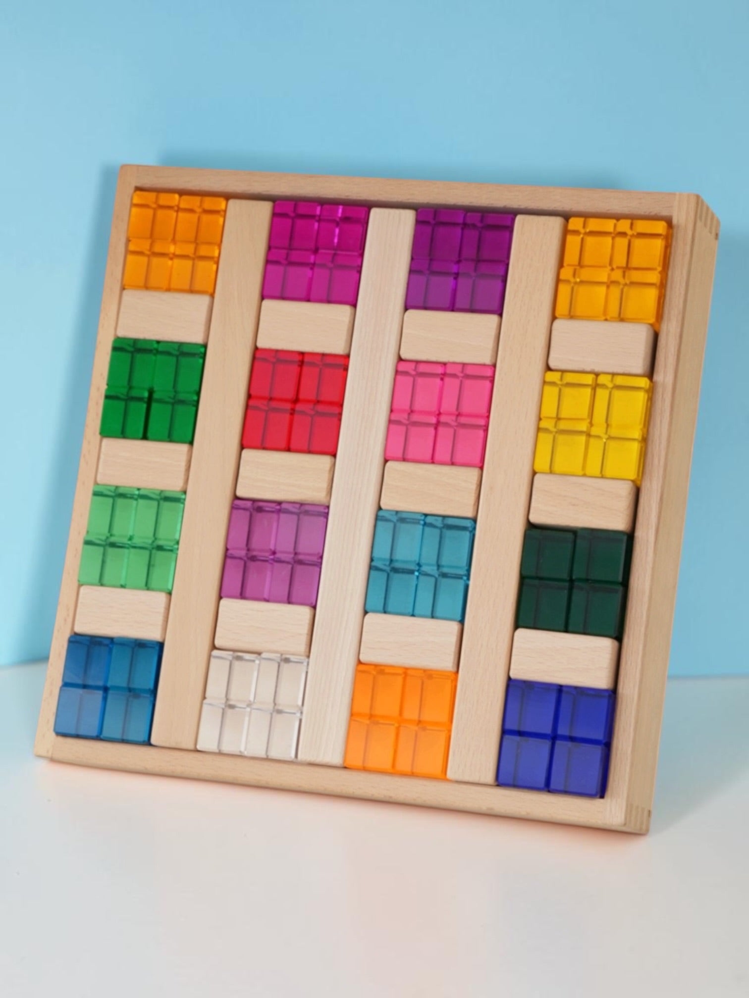 64 Pcs Rainbow Stones & 6 Interlocking Slats Set With Storage Tray