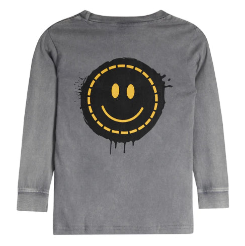 Kids Long Sleeve Enzyme Tee - Smiley - Black