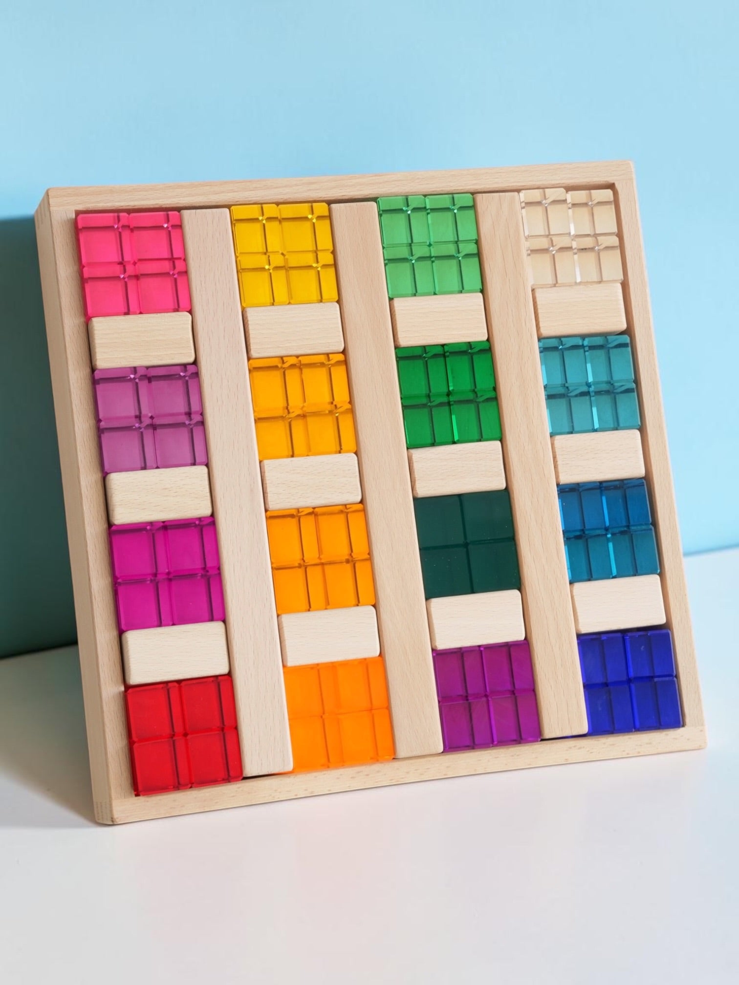 64 Pcs Rainbow Stones & 6 Interlocking Slats Set With Storage Tray