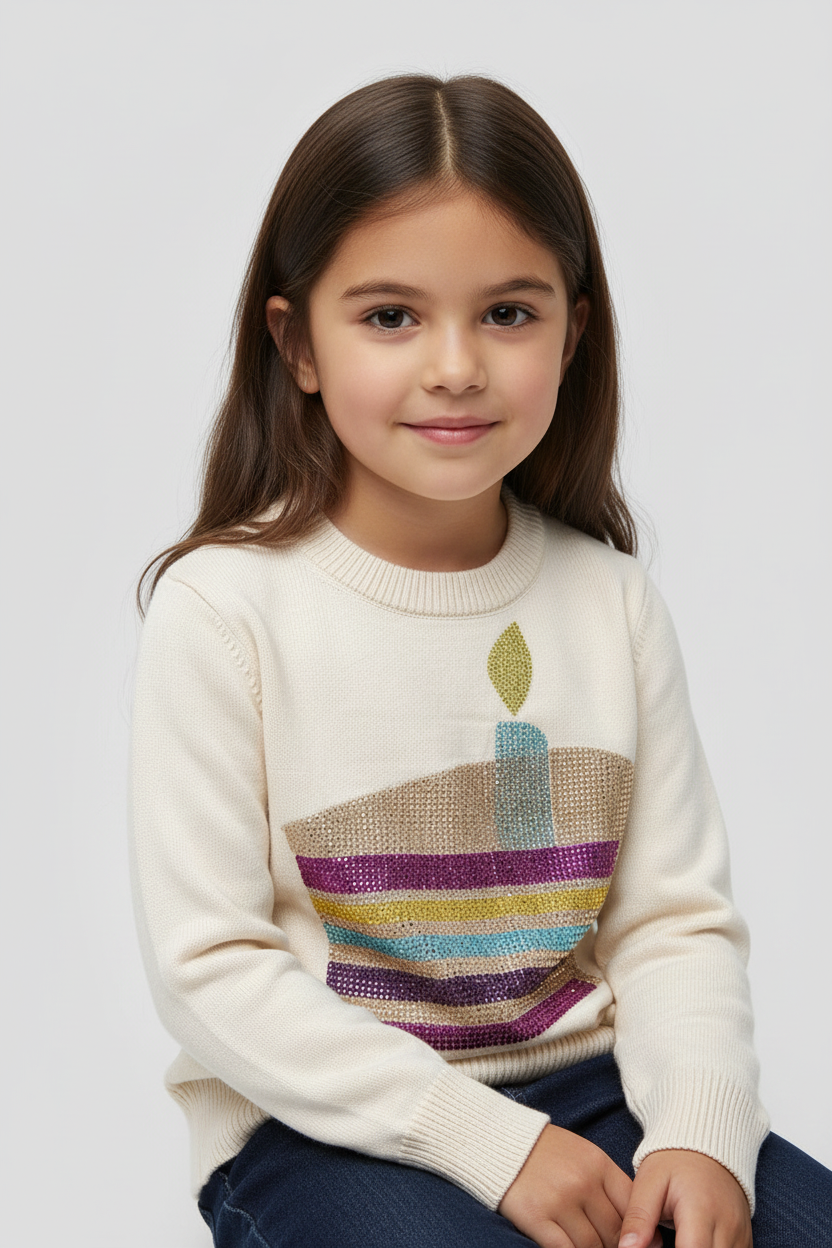 Tweenstyle By Stoopher - Birthday Cake Rhinestud Embellished Sweater