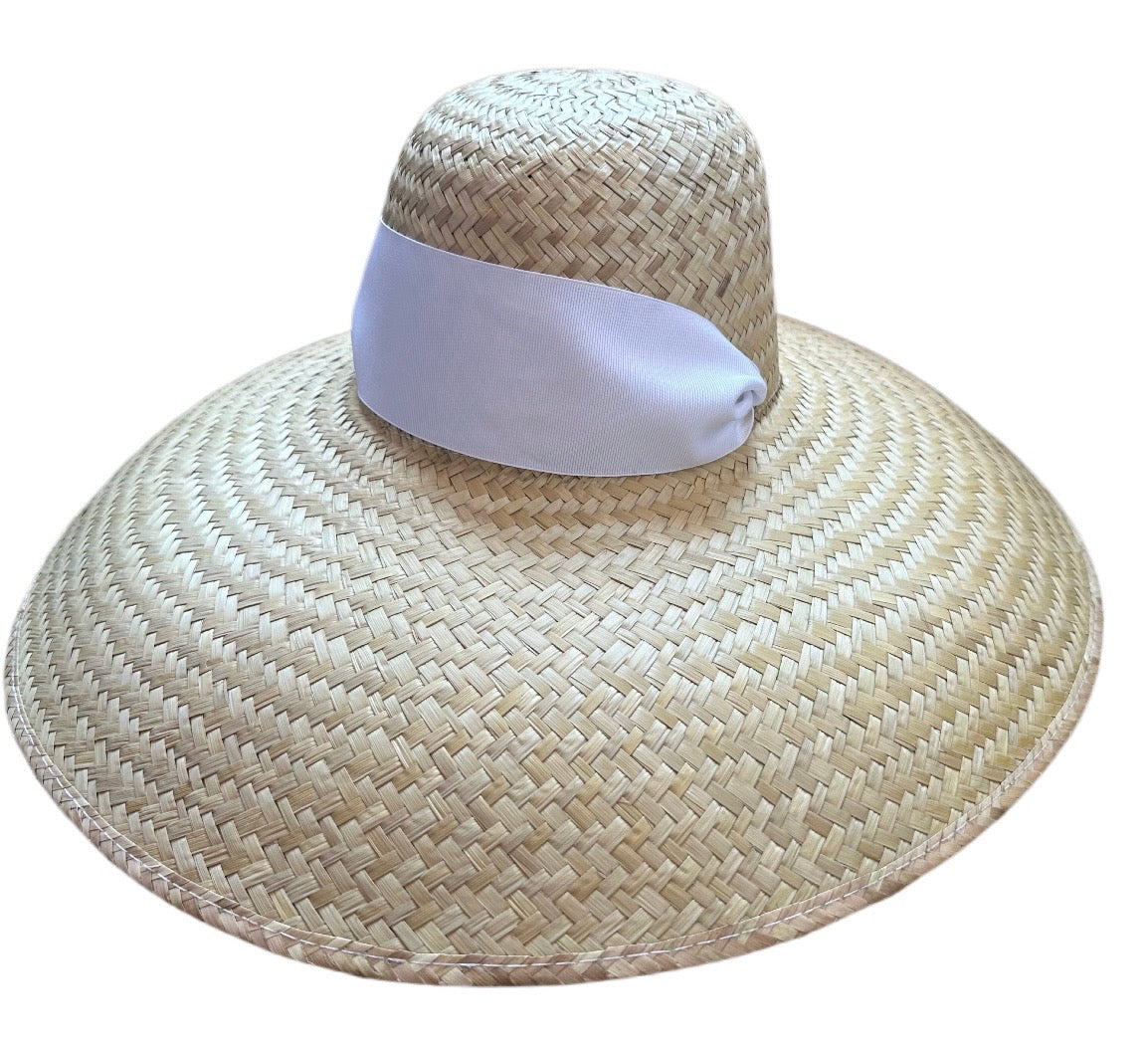 Geranium Sun Hat - Wide & Short White Grosgrain Ribbon