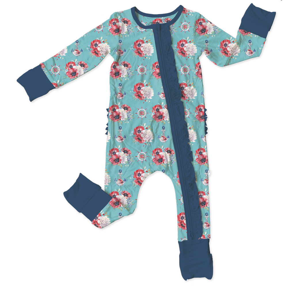 Beckett Anchors Bamboo Ruffle Convertible Footie (pre-order)