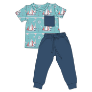 Beckett Sailboats Bamboo Pocket Tee & Jogger Set (pre-order)