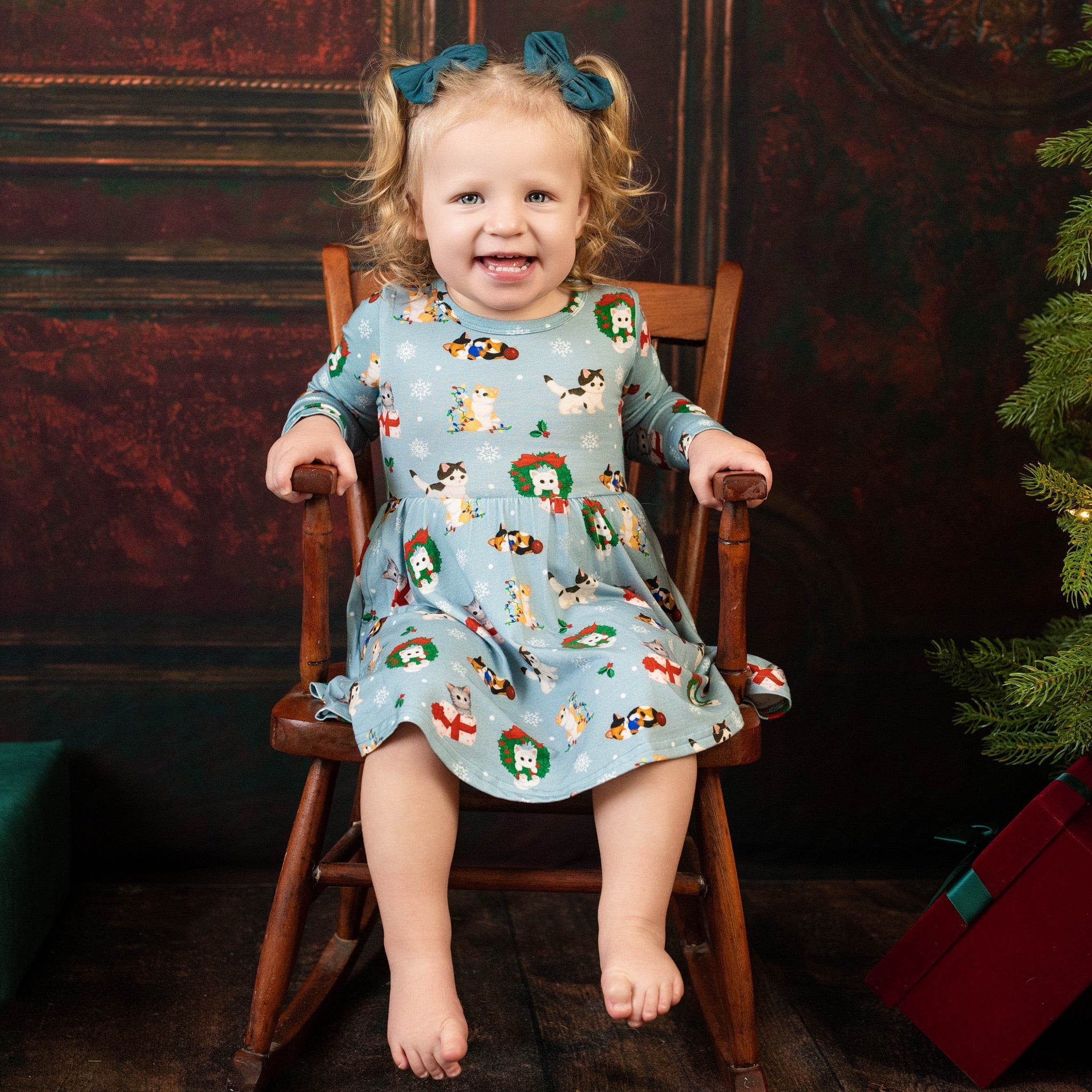 Whisker Wonderland Christmas Kittens Bamboo Twirl Dress With Pockets