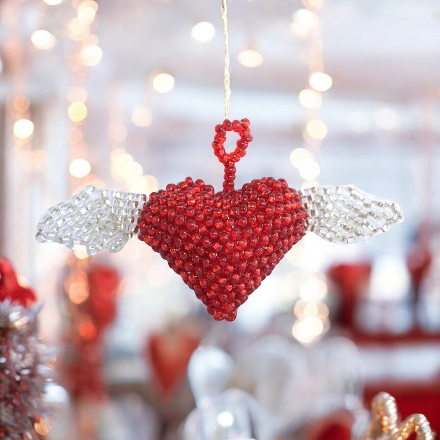 Mini Heart With Wings Ornament, Red