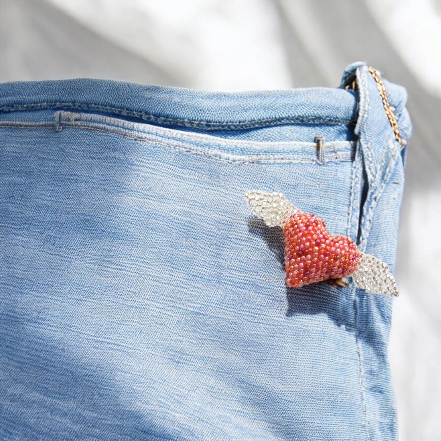 Heart With Wings Brooch, Pink