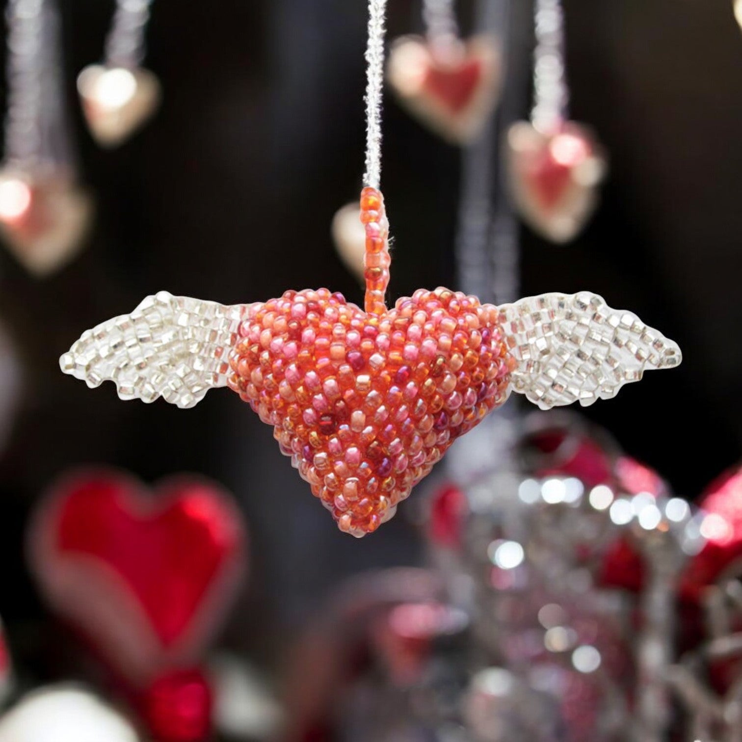 Mini Heart With Wings Ornament, Pink