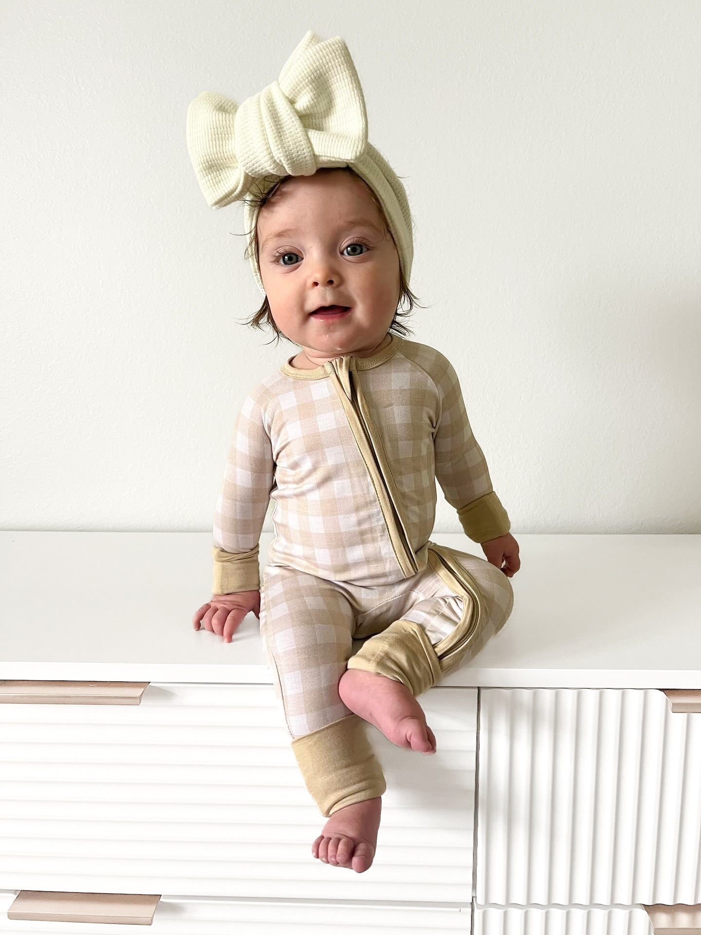 Beige Gingham | Zip Romper