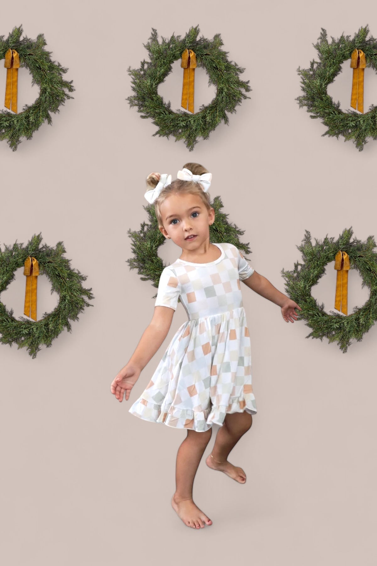 Muted Checkers Dream Ruffle Dress