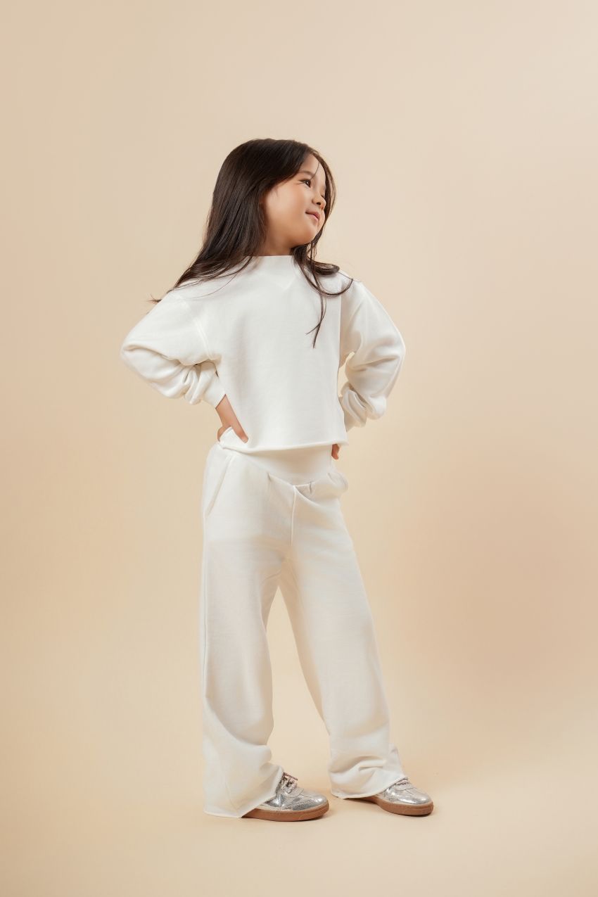 Cotton High Waisted Wide Leg Sweatpant With Raw Hem