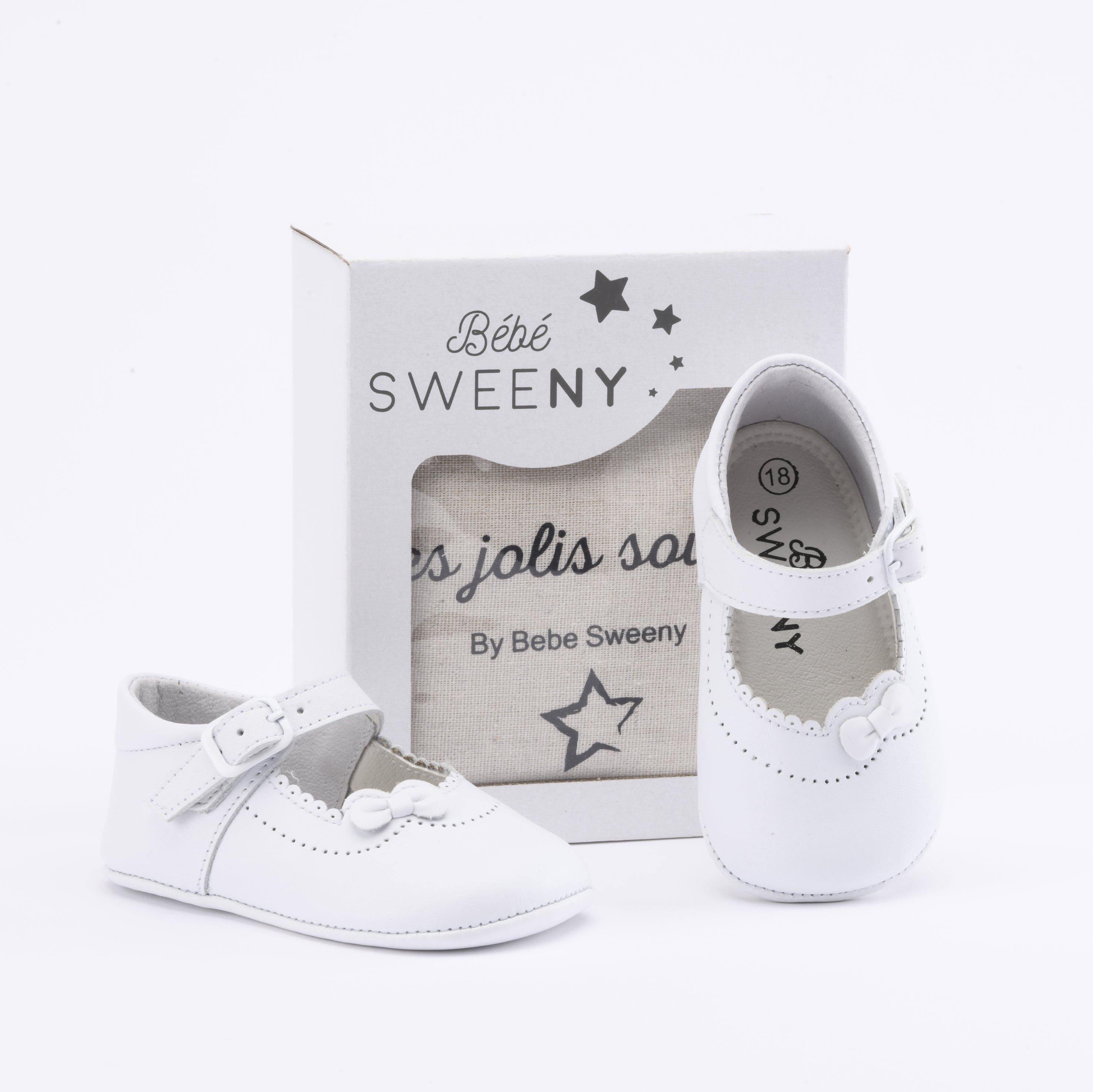 Girls White Leather Pre-walker Shoes With Bow