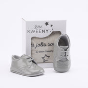 Boys Grey Patent Leather Pre-walker Lace Shoes