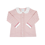 Girls Pink Gingham Blouse With Ruffle Collar