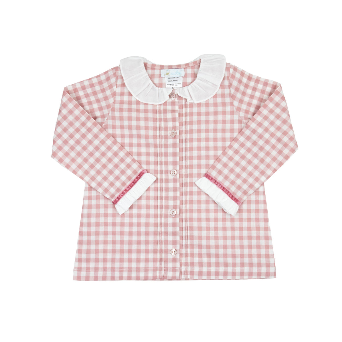 Girls Pink Gingham Blouse With Ruffle Collar