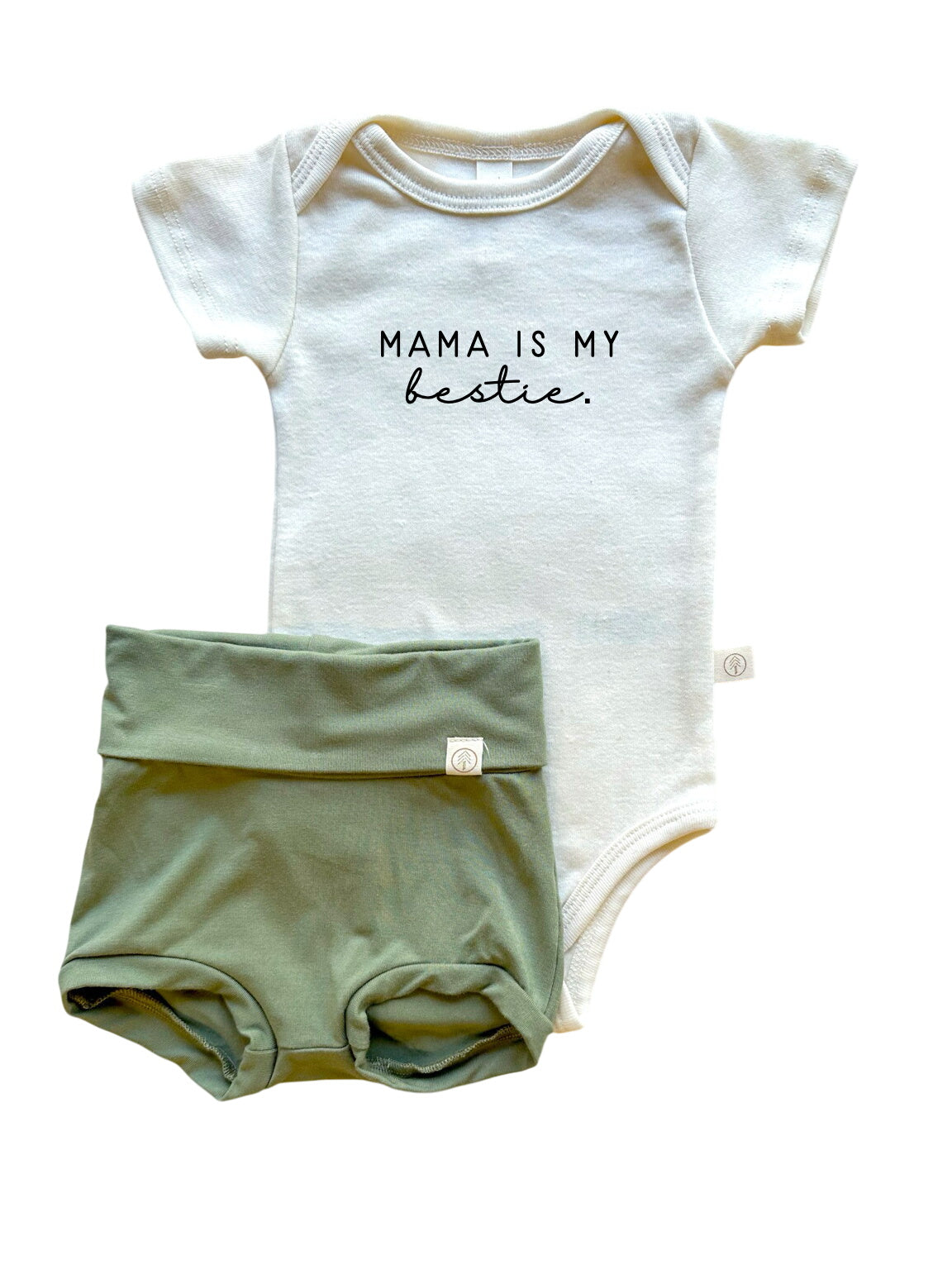 Mama Bestie | Bamboo Fold Over Bloomers And Organic Cotton Bodysuit Set | Eucalyptus