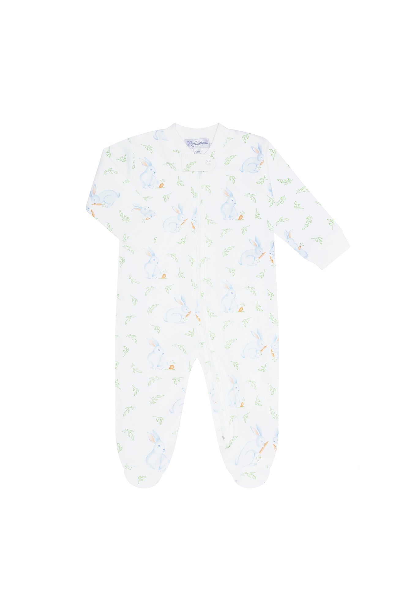 Blue Bunny Print Zipper Footie