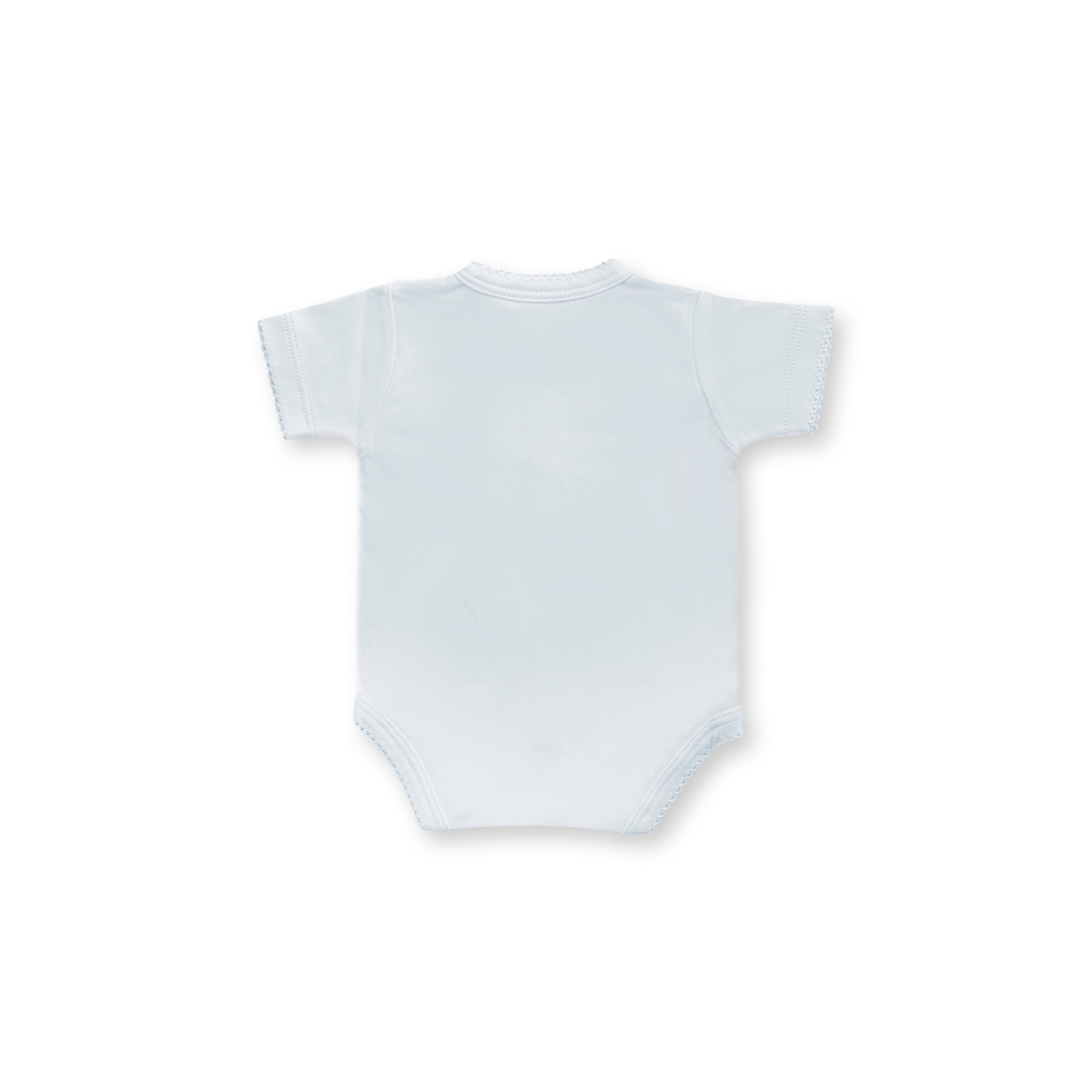 Hello World Short Sleeve Snapped Bodysuit, Blue