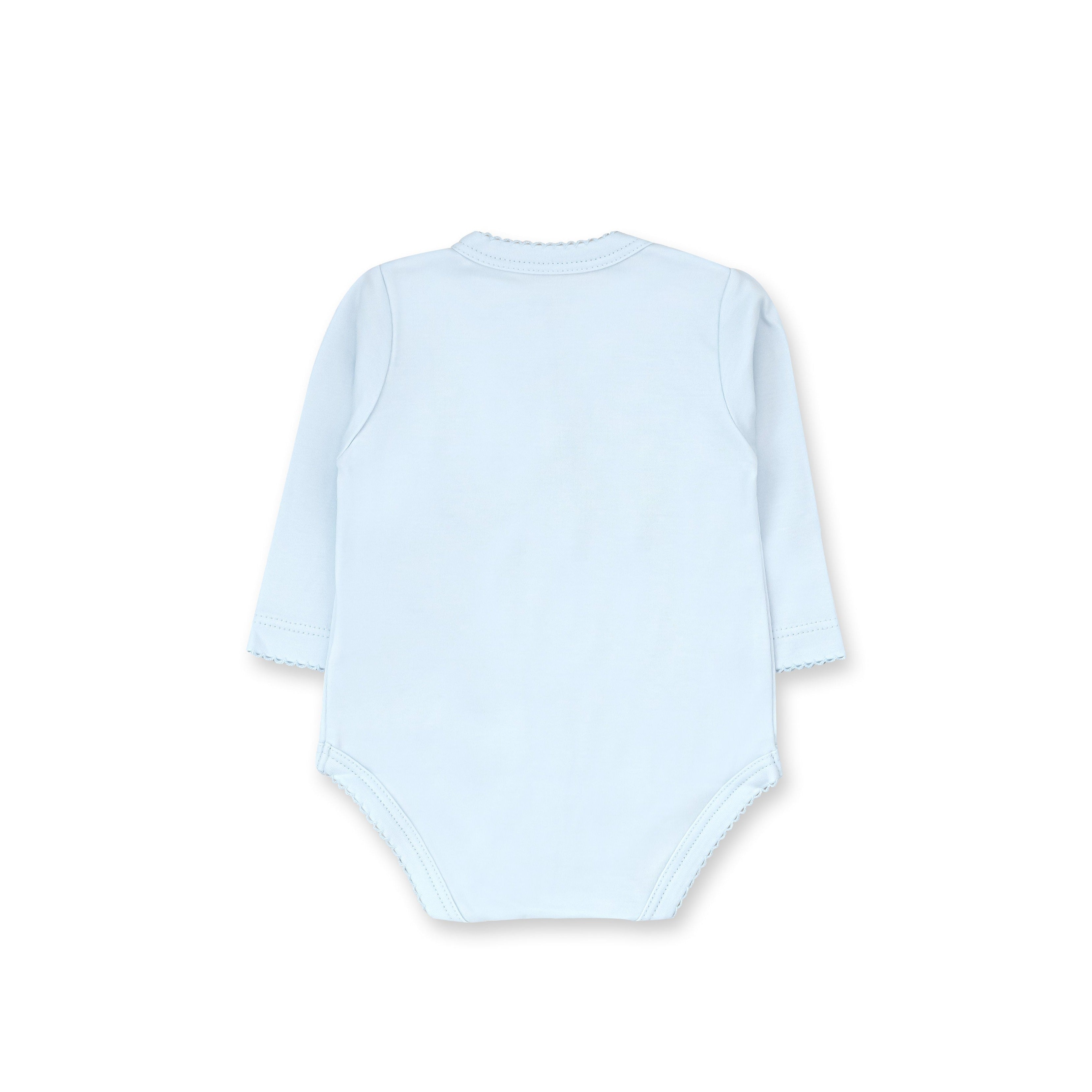 Hello World Long Sleeve Snapped Bodysuit, Blue