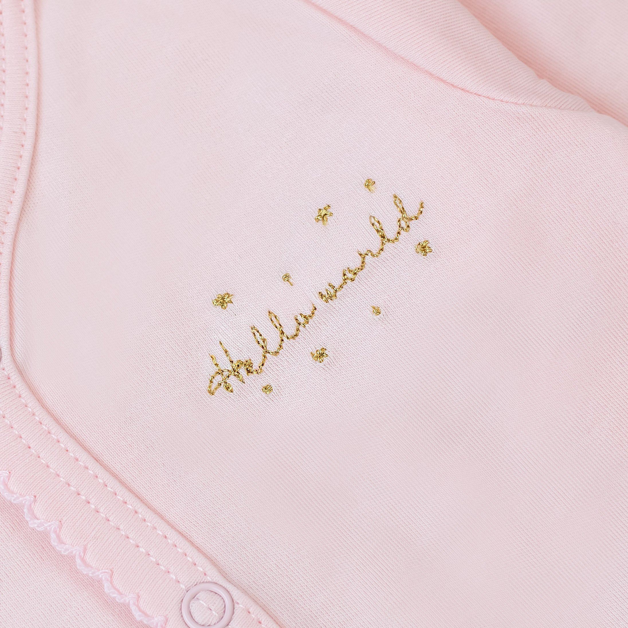 Hello World Long Sleeve Snapped Bodysuit, Pink